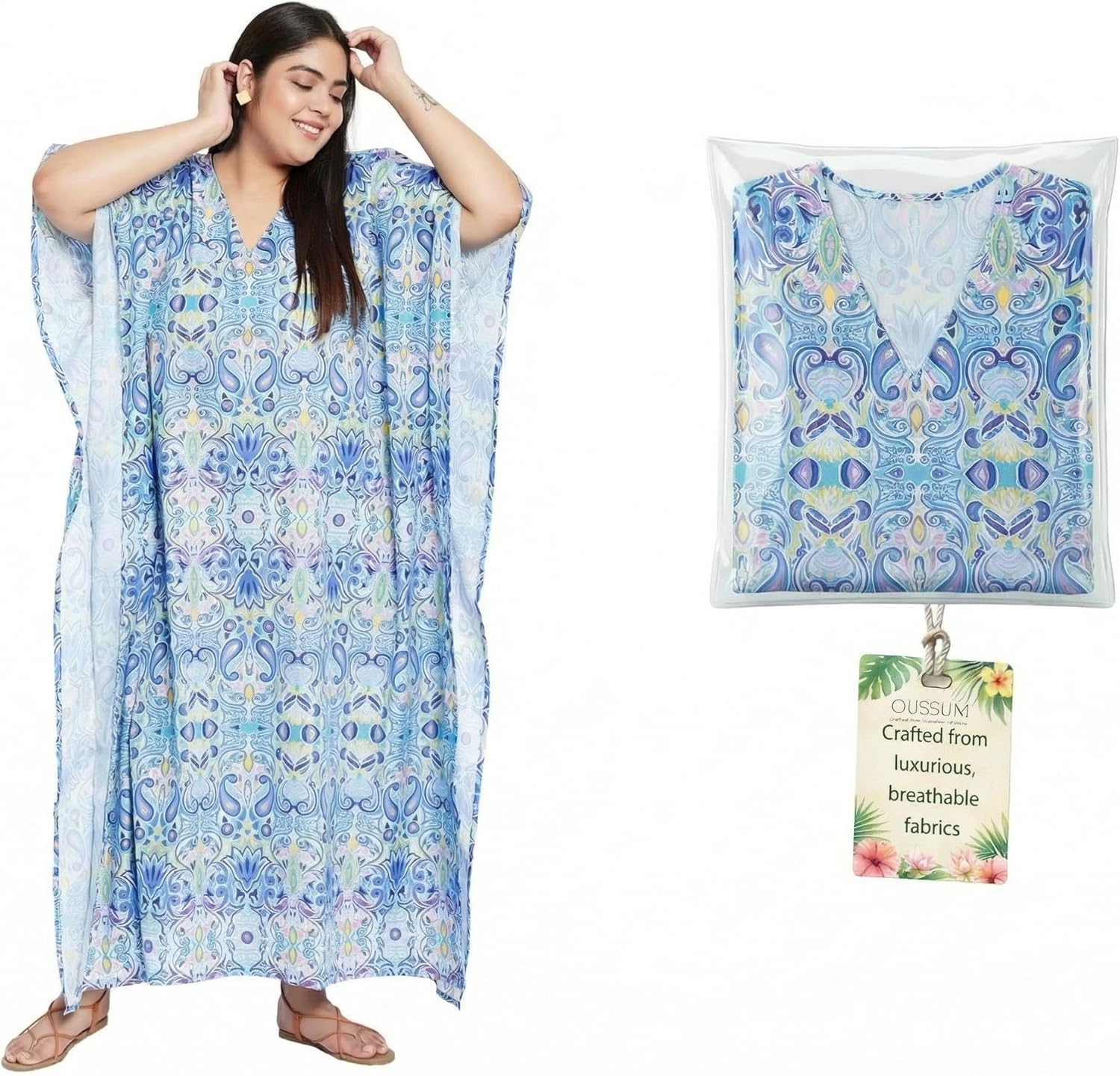 Oussum Long Plus Size Caftan Maxi Dress for Women, Beach Cover Up Kimono Sleeve Summer Dresses for Women 1X–3X