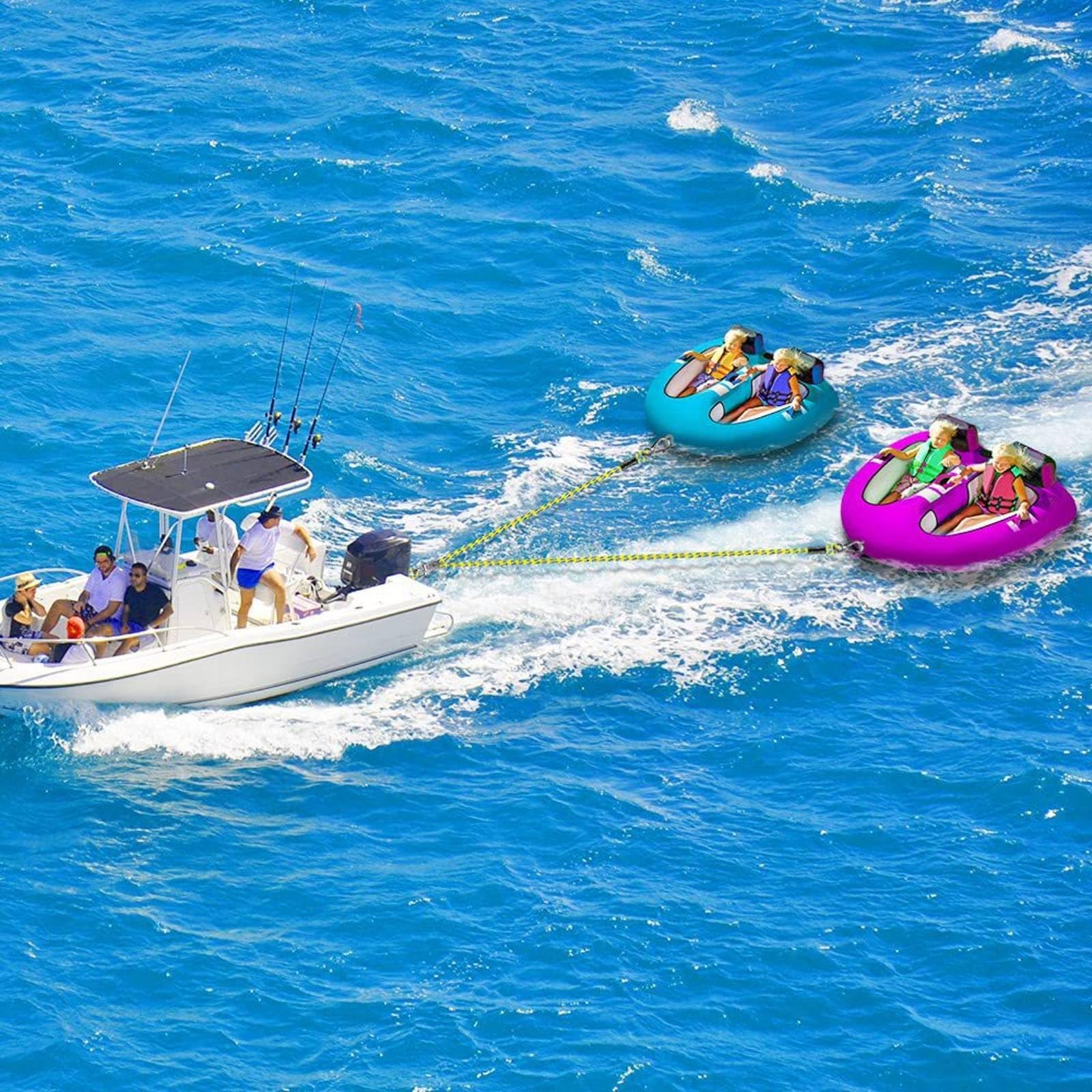 Gralara Corda Traino Barca Cavo Rimorchio Fune Trazione Fune Galleggiante con Ganci Acciaio Inossidabile E Linea con Gancio, Corda Da Traino 2.4m Con Doppio Gancio, Maniglia Nera E Corda Gialla E Blu