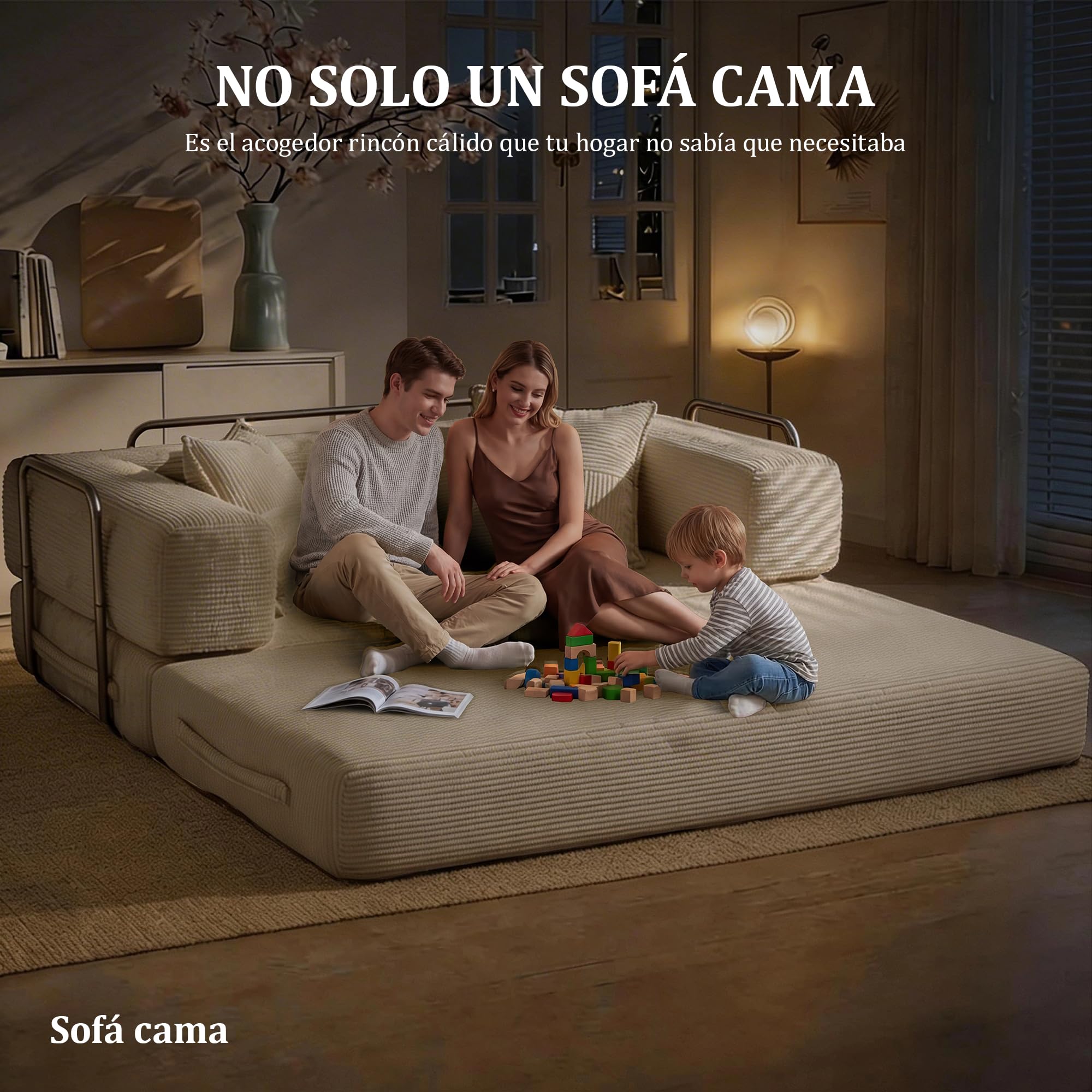 Vipbear Sofá Cama de Suelo 160cm,Plegable de Boneless de 2 plazas,Blanco | Desmontable,Plegable 5 en 1,Pana,Modular