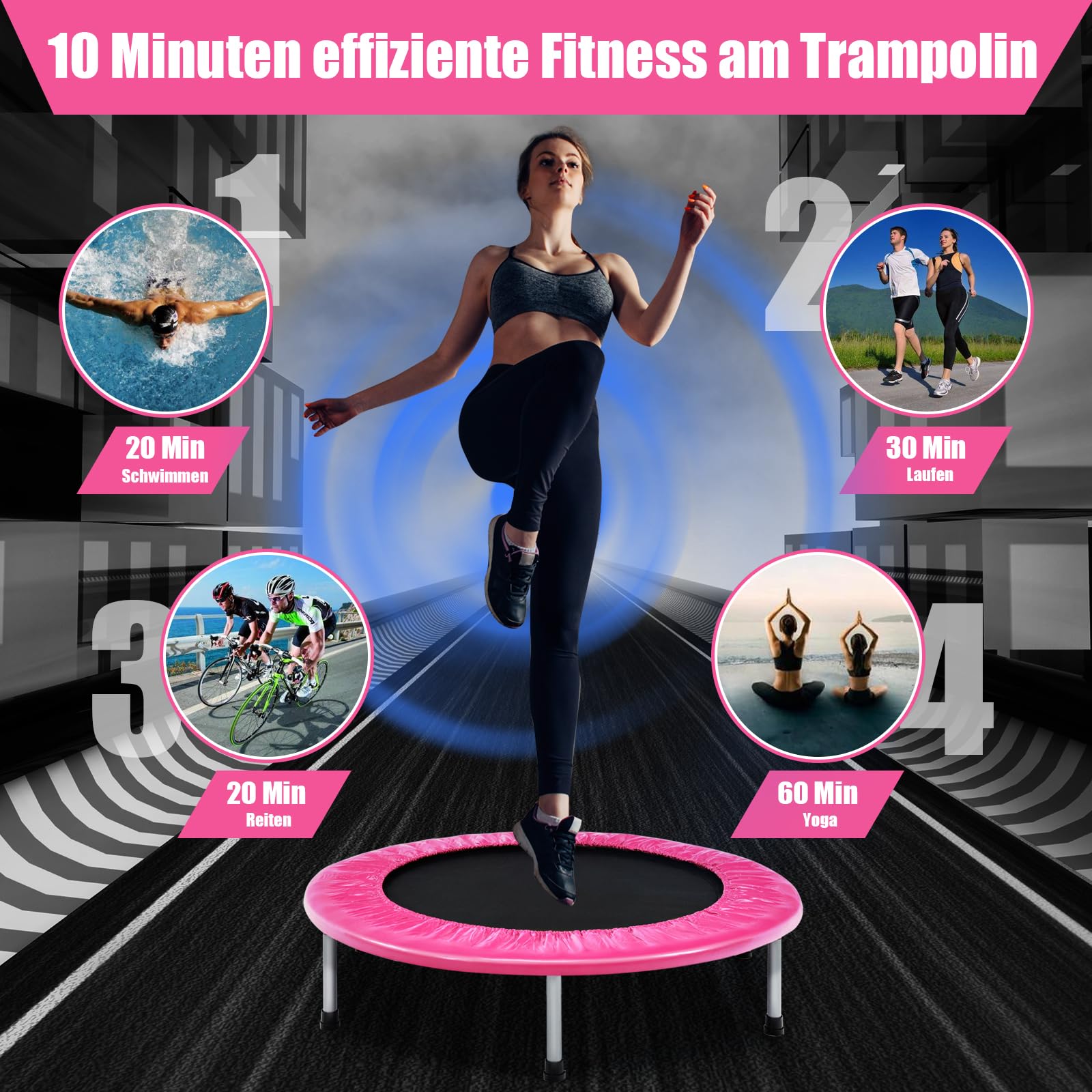 GOPLUS Składana trampolina dla dzieci, ze stali, udźwig do 150 kg, składana trampolina z antypoślizgowymi nóżkami, do fitnessu, utraty wagi, do użytku wewnątrz (różowa)