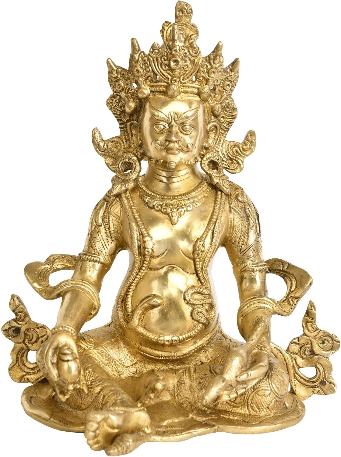 Exotic India Kubera (God of Wealth) - Brass Statue - Color Antique Black Gold Color