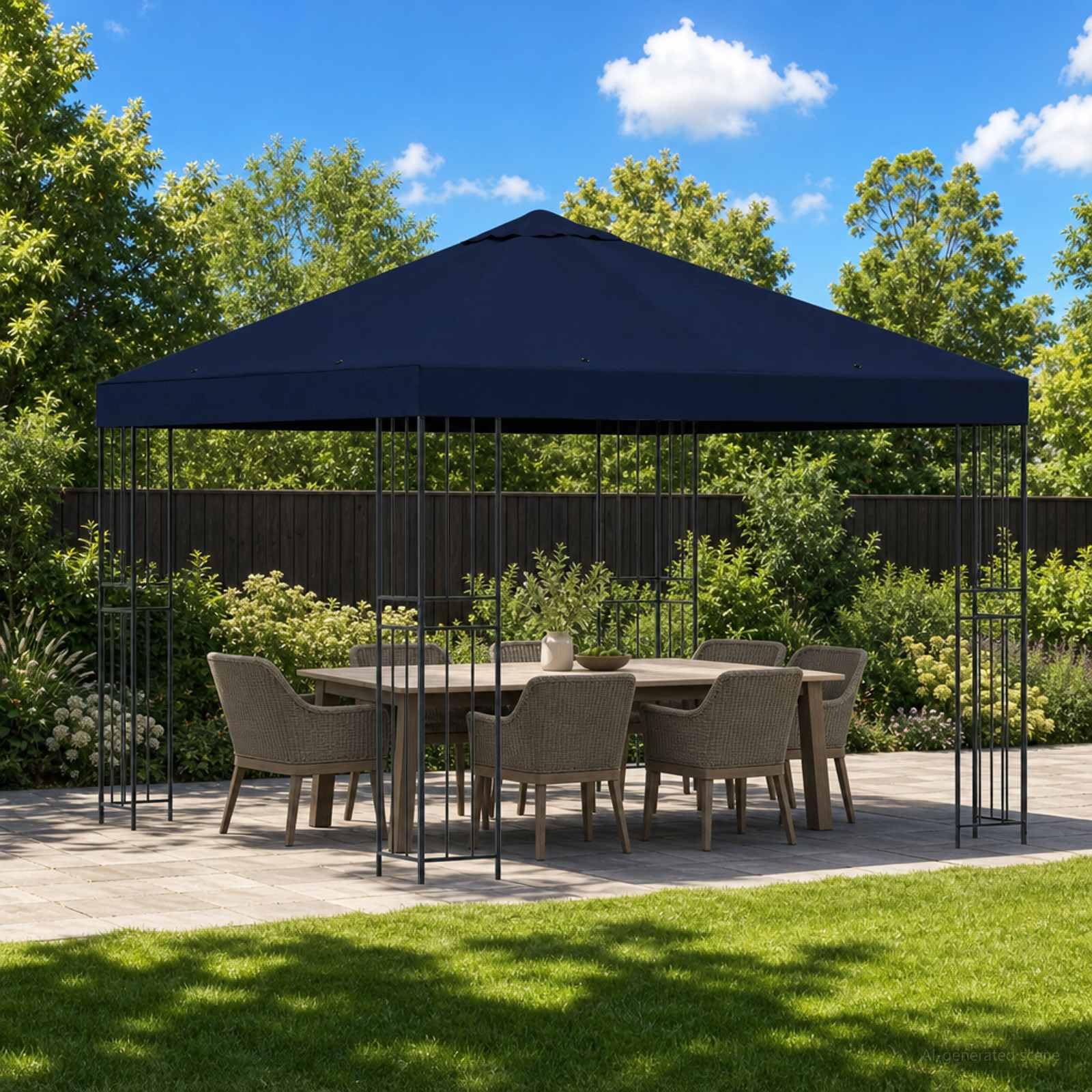 Gartenpavillon Pavillon Partyzelt 3 x 3 m Blau, Polyester und Stahl 190 GSM, Gartenzelt mit Sonnenschutz, Regenschutz, Terrassenüberdachung für Terrasse, Garten und Grillparty, 300 x 300 cm