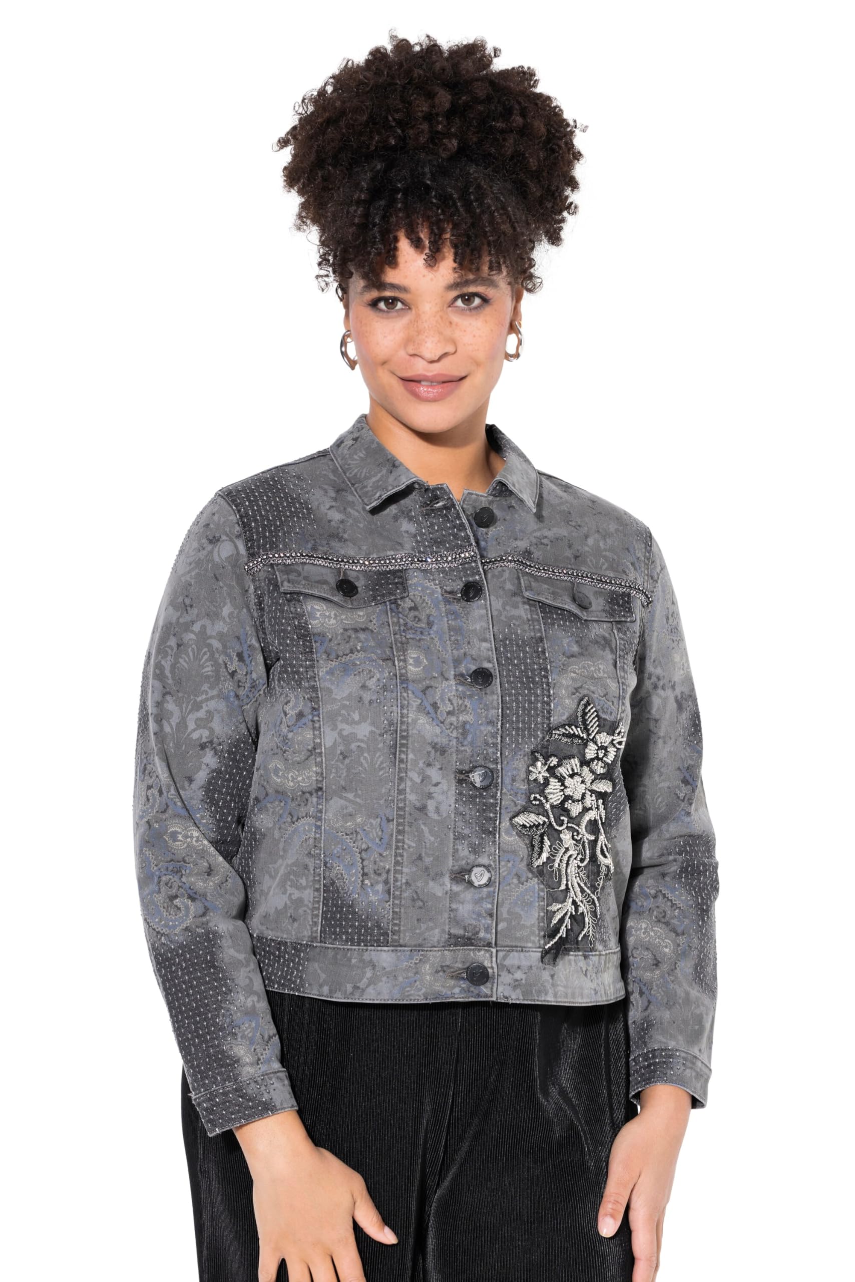 MIAMODA Damen große Größen Übergrößen Plus Size Jeansjacke, Classic Fit, Applikation 837244