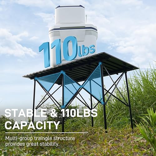 Miniatura 27 de EVER ADVANCED Mesa de campamento, plegable, ligera, portátil para 4-6 personas, mesa de aluminio enrollable con bolsa de transporte para exteriores