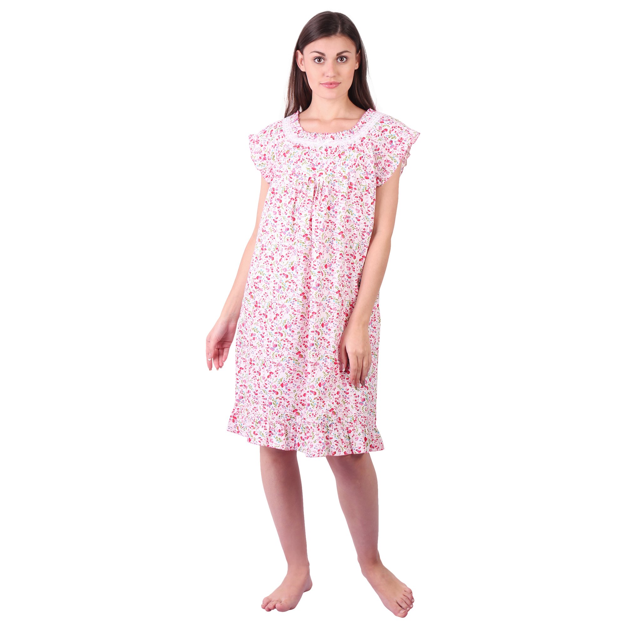 Fashion Women Pure Cotton Nighty Flower Printed Lace Nightwear Night Dress Sleepwear Maxi Nightgown for Women Women's Free Size Multicolor Multicolour-image-30