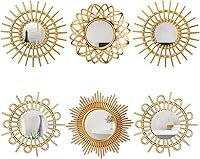 Namalu 6 Pack Gold Sunburst Round Mirrors for Wall Decor - Vintage Hanging Starburst Mirrors Bedroom Bathroom Living Room