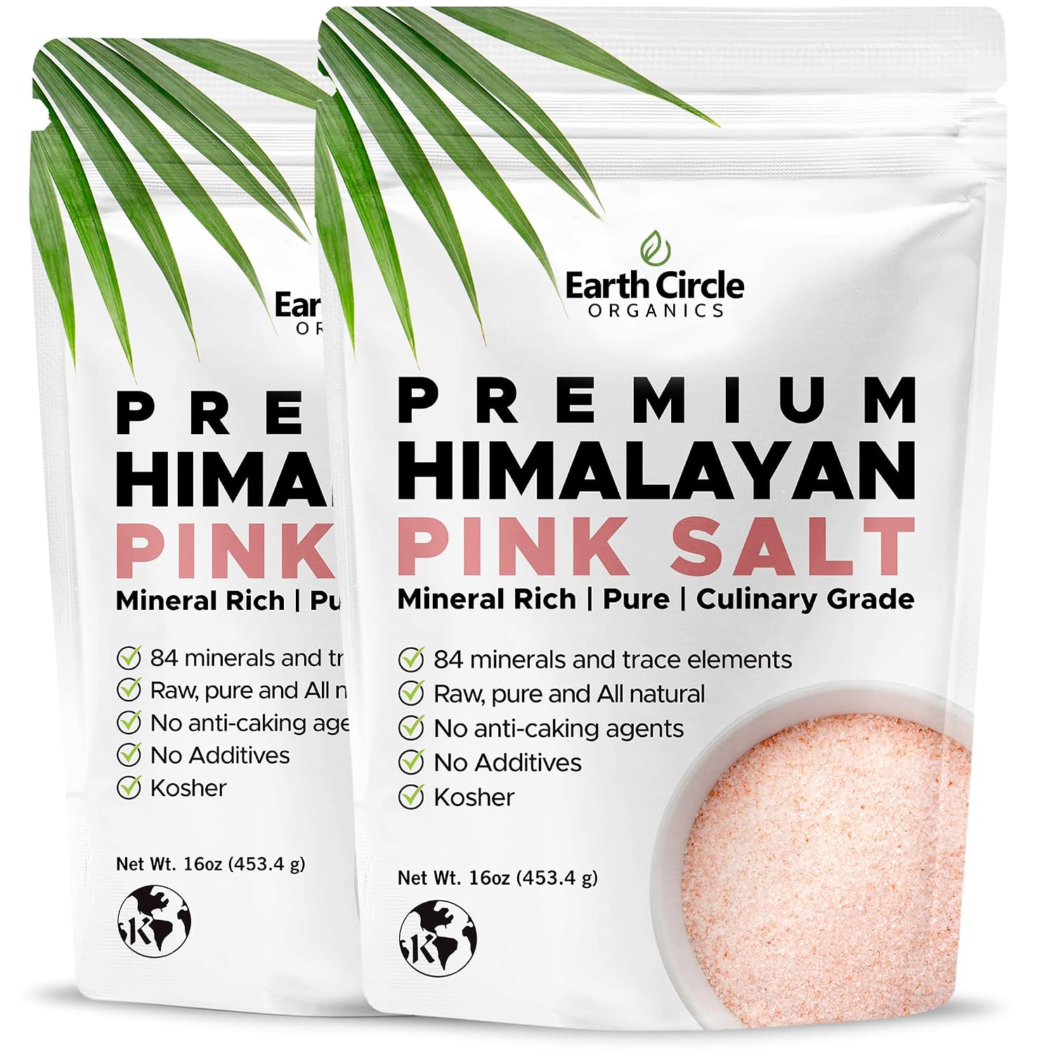 Earth Circle Organics Premium Himalayan Pink Fine Grain Salt - Pure Culinary Grade, Raw, All Natural Himalayan Salt - Certified Kosher, Nutrient and Mineral Dense, No Anti-Caking Agents - 2 Pounds