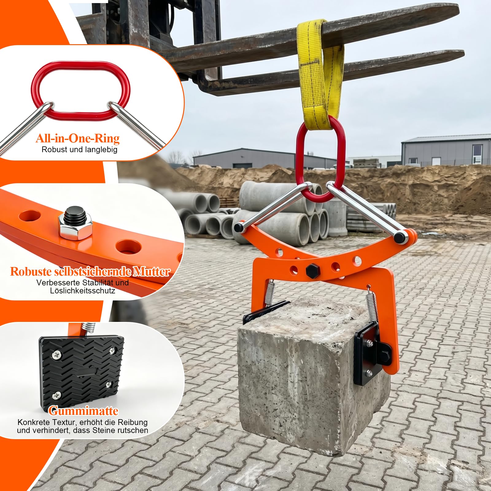 280 kg Versetzzange Bordsteinzange, Steinheber Steingreifer Bordsteinzange Hebezange Zum Anheben und Transportieren Verstellbare Öffnung 8-30 CM, Verdickte Stahlplatte