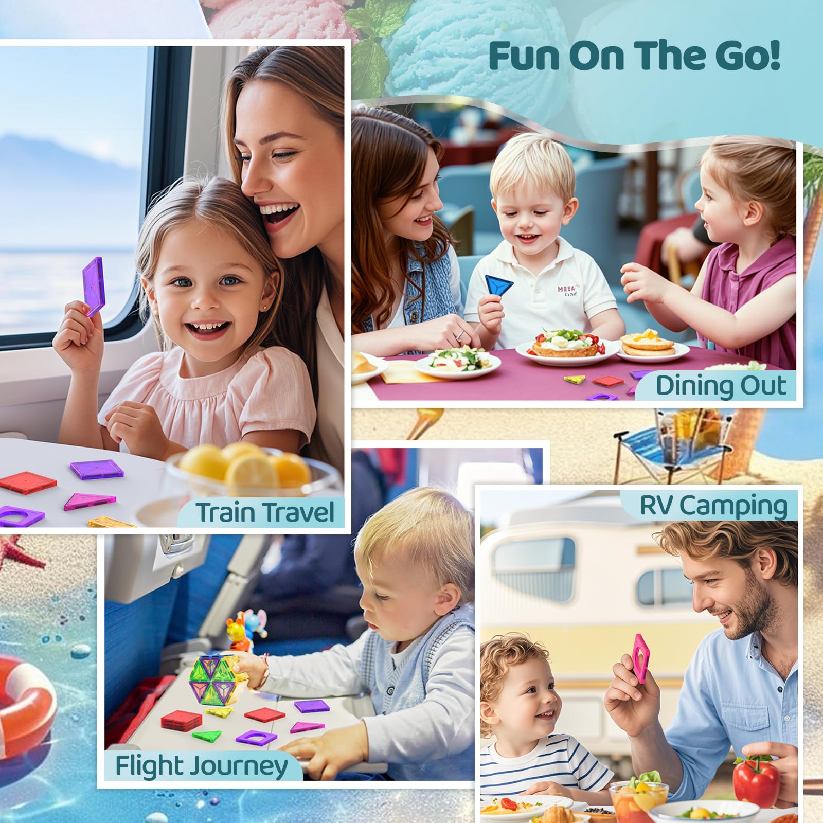 Crenova Mini Magnetic Tiles Toddler Toys, Travel Set Magnetic Building Blocks for Kids Ages 3+, Educational Toy for Boys Girls for Sensory Play Preschool Learning Classroom Must Haves Decor