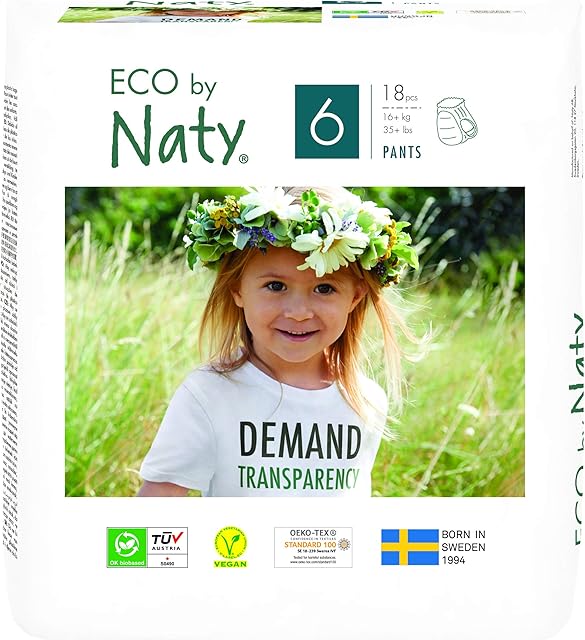 Eco by Naty Nappy Pants - Hypoallergenic and Chemical-Free Pants, Highly Absorbent and Eco Friendly Nappy Pants for Boys and Girls (Size 6  18 Count)