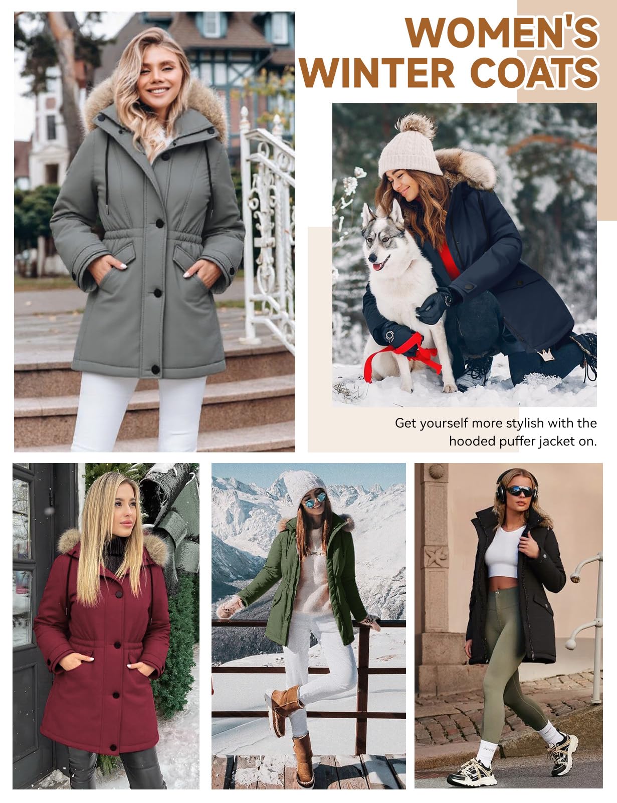 CMTOP Blouson Femme Hiver Mi-long Parka Imperméable à Capuche Amovible Manteau Chaude Elegant Veste Zippé Manche Longue Puffer Coupe-vent Outercoat à Cordon