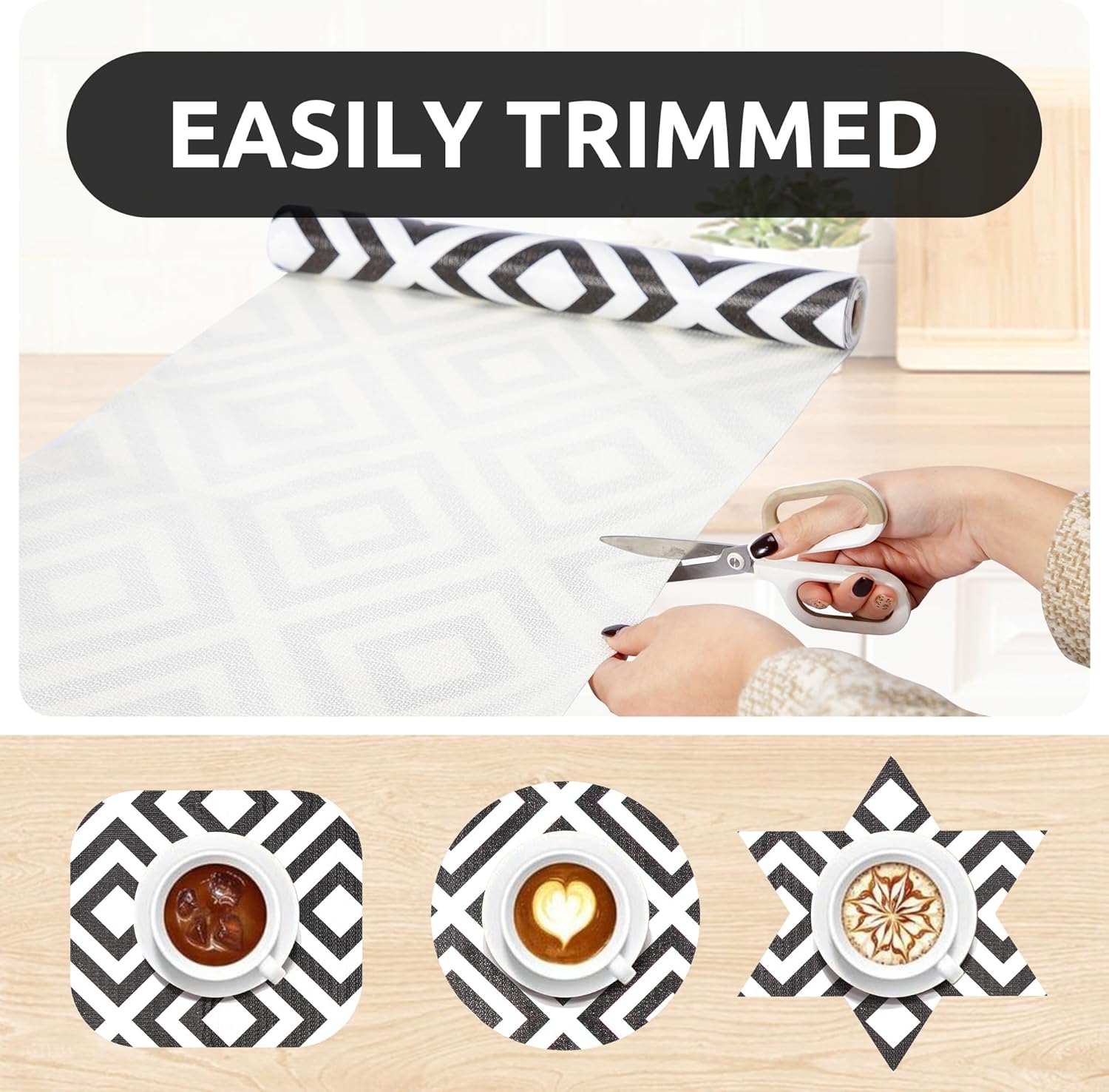 RAY STAR 12X120 Inch Shelf Liner for Kitchen Cabinets, Non-Adhesive Cabinet Liner Washable, PVC Drawer Liner for Dresser Non-Slip Bathroom (Modern Black)(4 Roll)