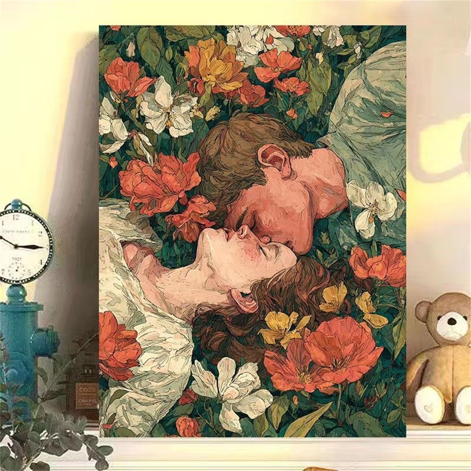 Malowanie według numerów dorośli dzieci kwiat z ramą 50x70 cm, DIY DIY dzieci i początkujący, zestaw do malowania według numerów dla dorosłych płótno z 3 pędzlami i akrylem, prezent urodzinowy dla par