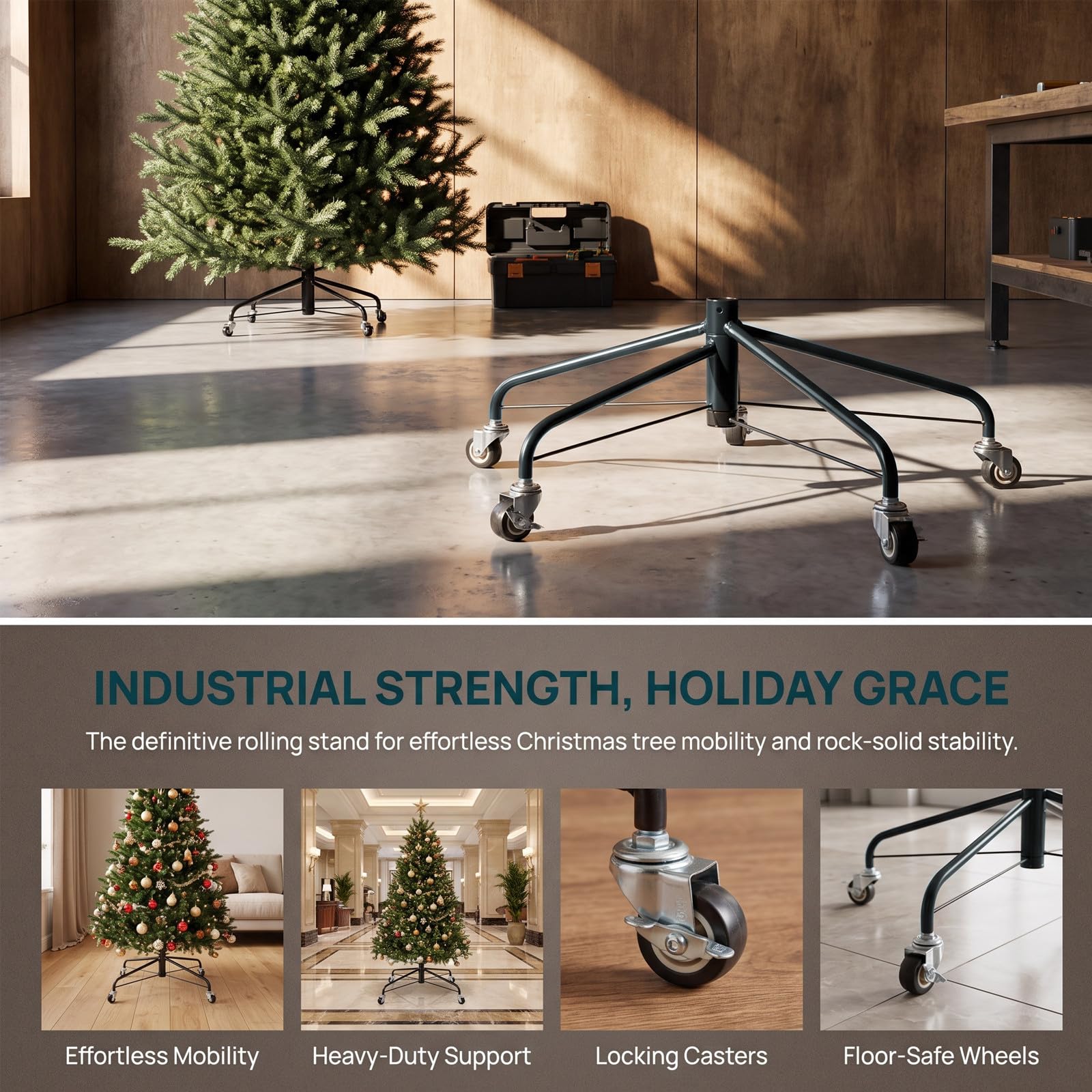 Alasum Soporte con Ruedas para árbol de Navidad, de Metal, 18,6 x 7,8 pulga