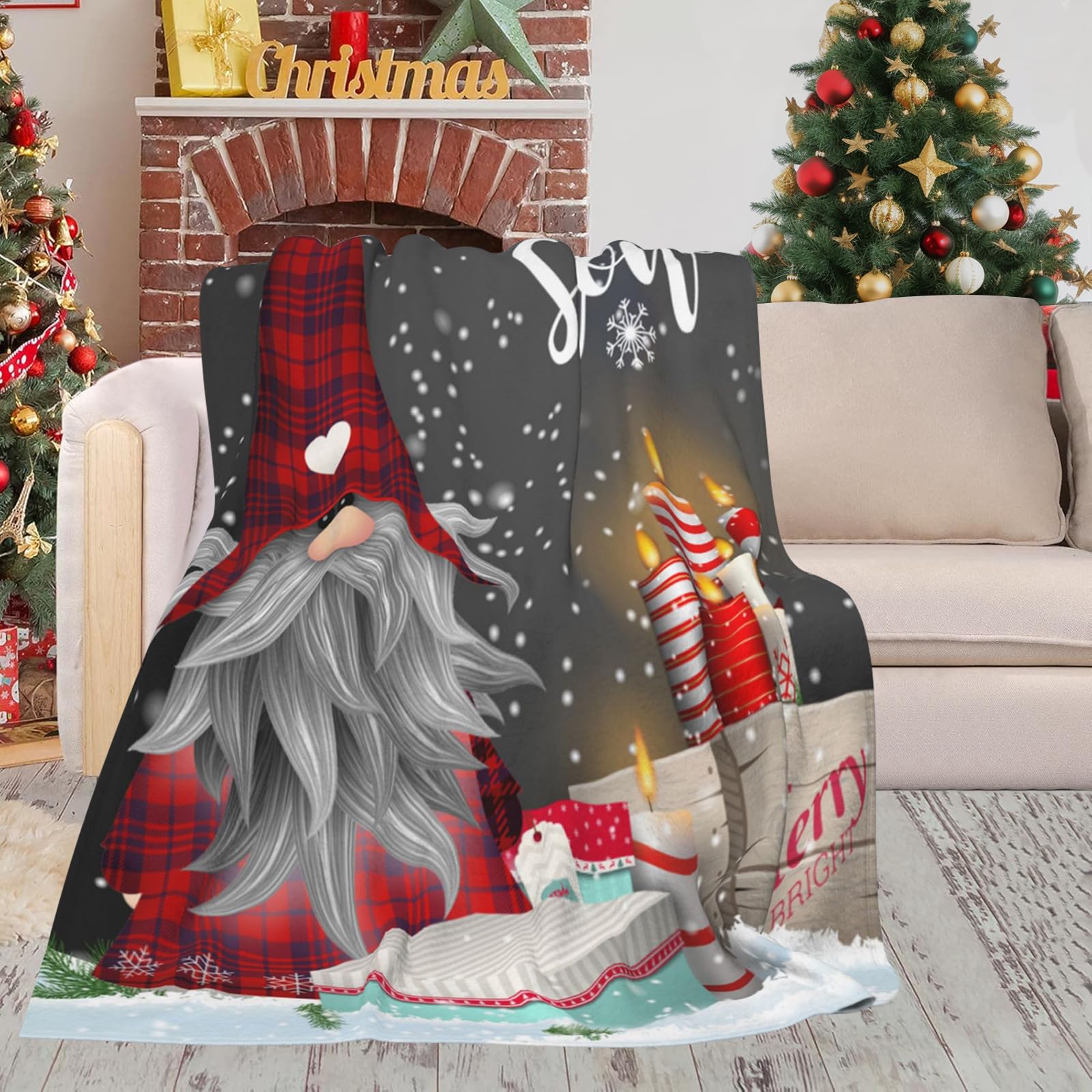 GOOESING Merry Christmas Throw Blanket Gnome Winter Snowflakes Xmas Gifts Soft and Warm Flannel Throw Blanket for Picnic Travel Fuzzy Cozy Blankets for Sofa Couch Bed 40" x 50"(101x127cm) - Image 2