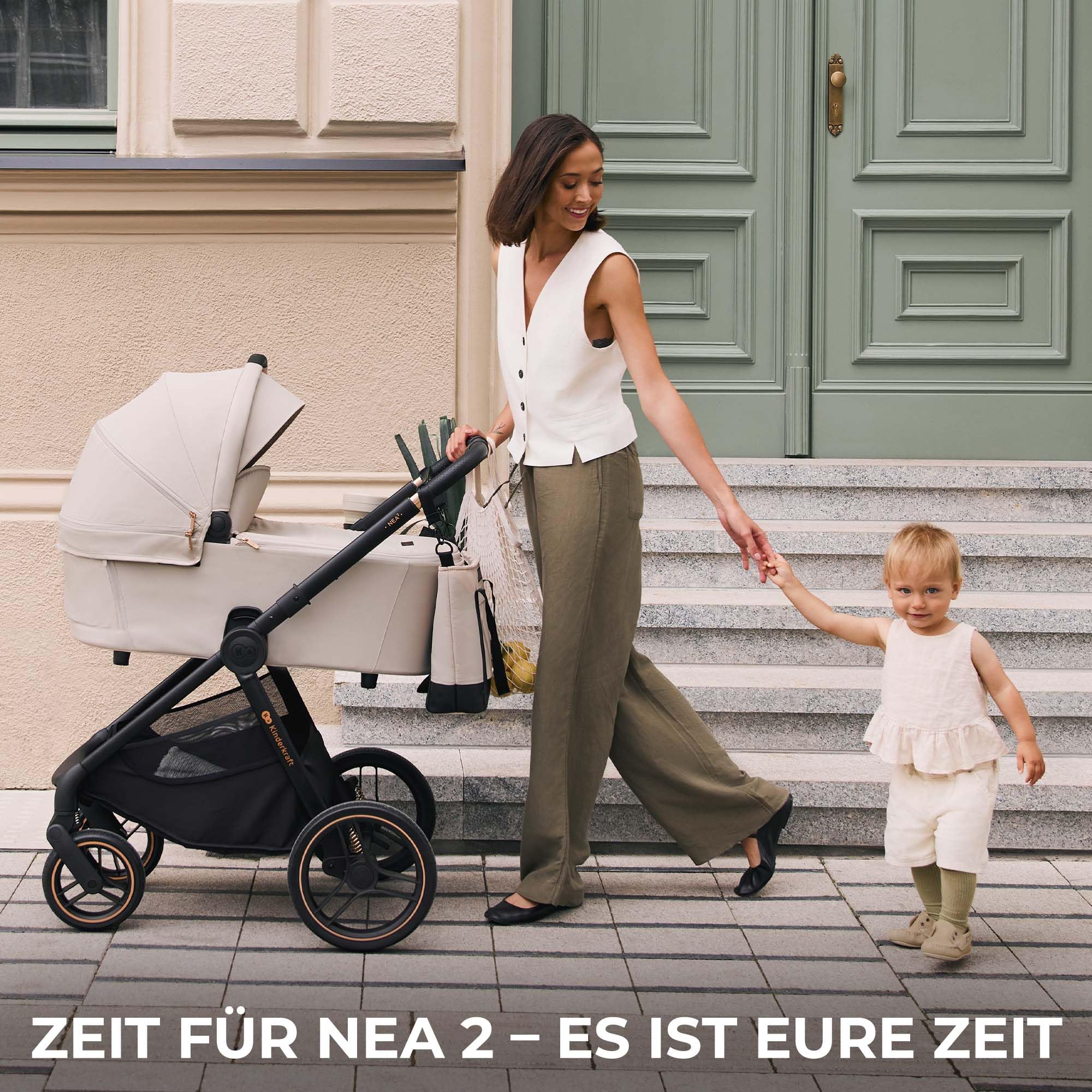 Kinderkraft NEA 2 Kinderkraft buggy von Geburt bis 22 kg, Zusammenklappen mit einer Hand, Liegeposition, großes Verdeck, alle 4 Räder gedämpft, extrem leicht, UPF50+, Korb bis zu 5 kg, Beige