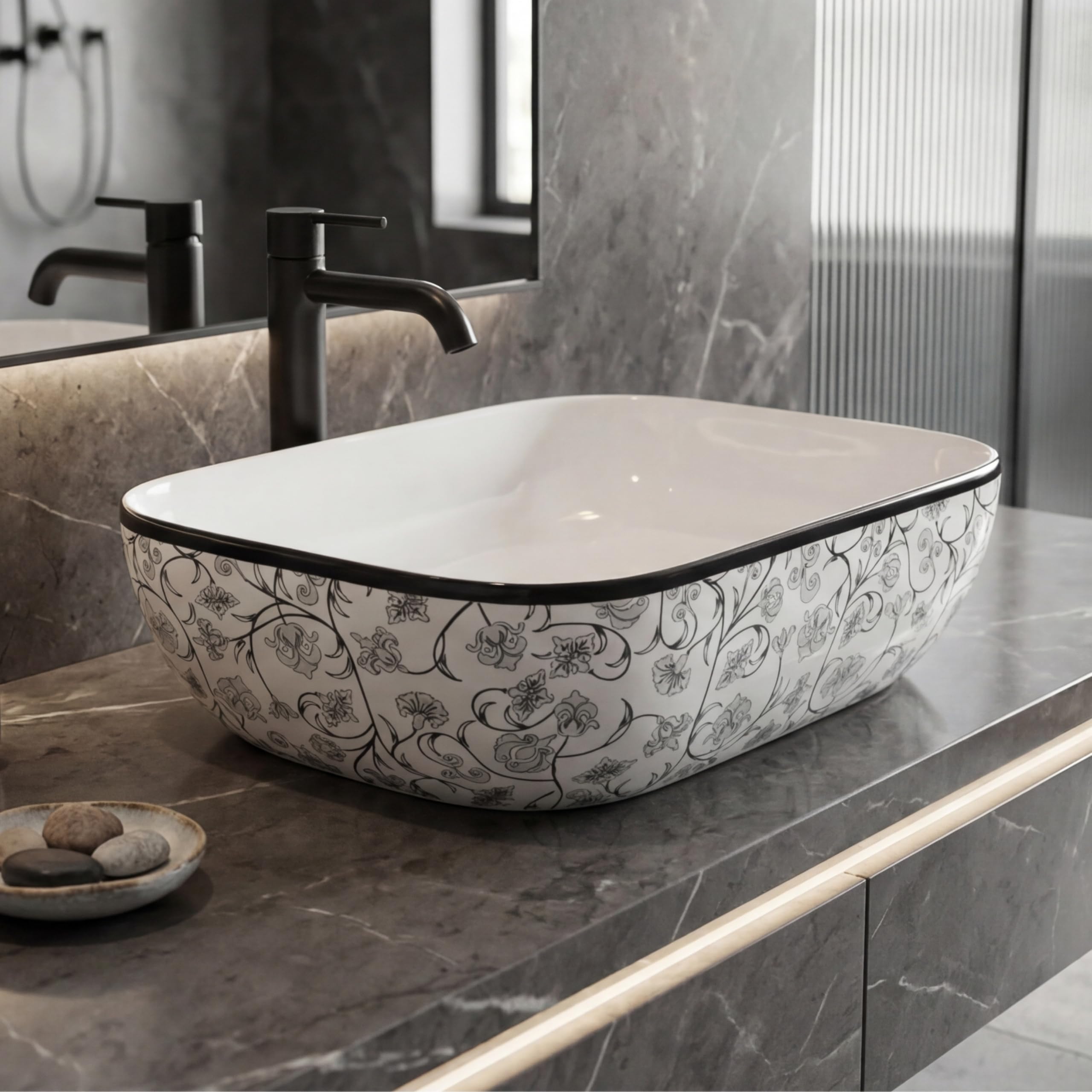 Reyal Ceramic Wash Basin - Modern Vessel Sink -12