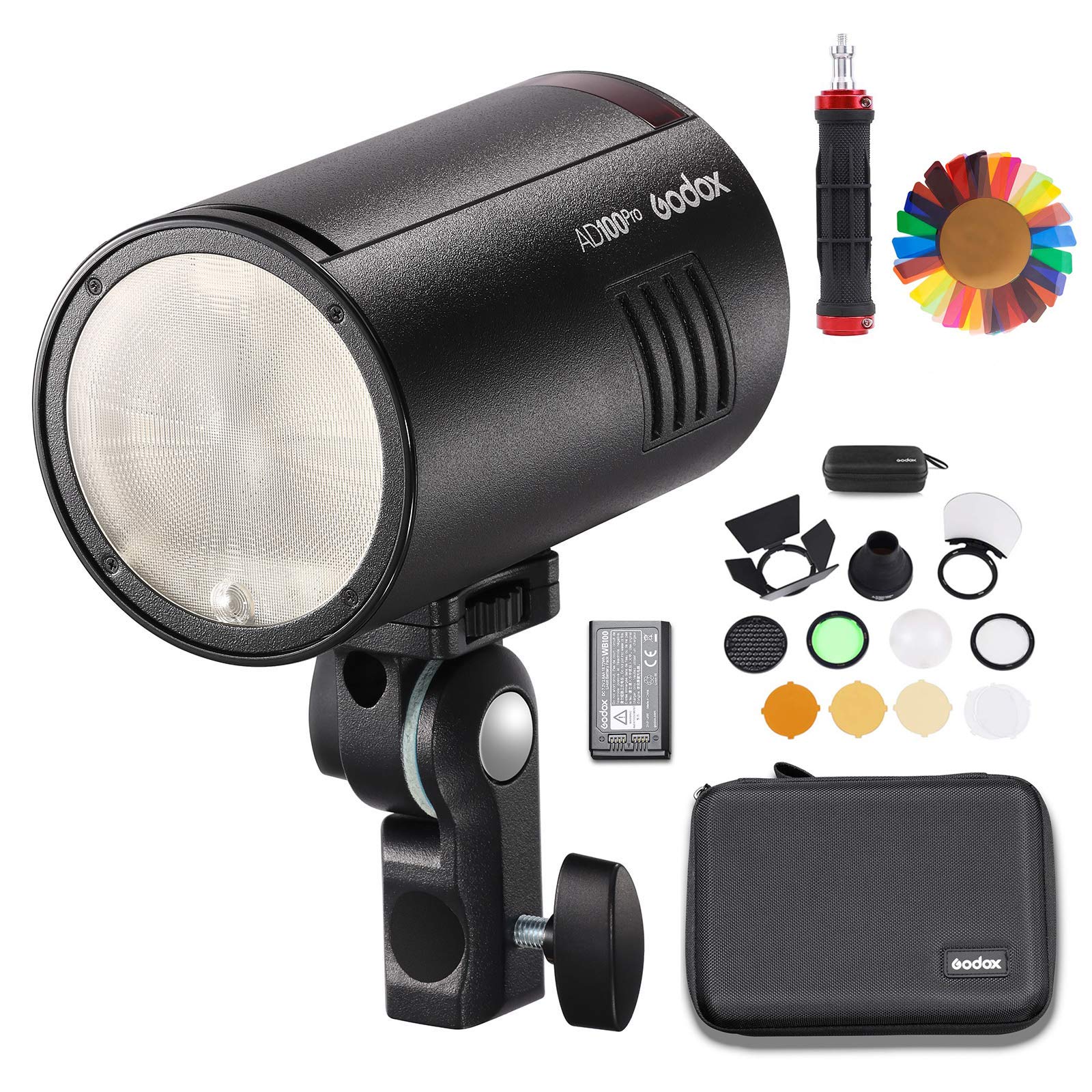 Godox AD100 Pro AD100Pro Flash tête Ronde avec Le kit AK-R1, 360 à Pleine Puissance, Recyclage 0,01s à 1,5 s, 1/8000 HSS, Soutien TTL/M/Multi-Fonctions, Batterie 2600mAh