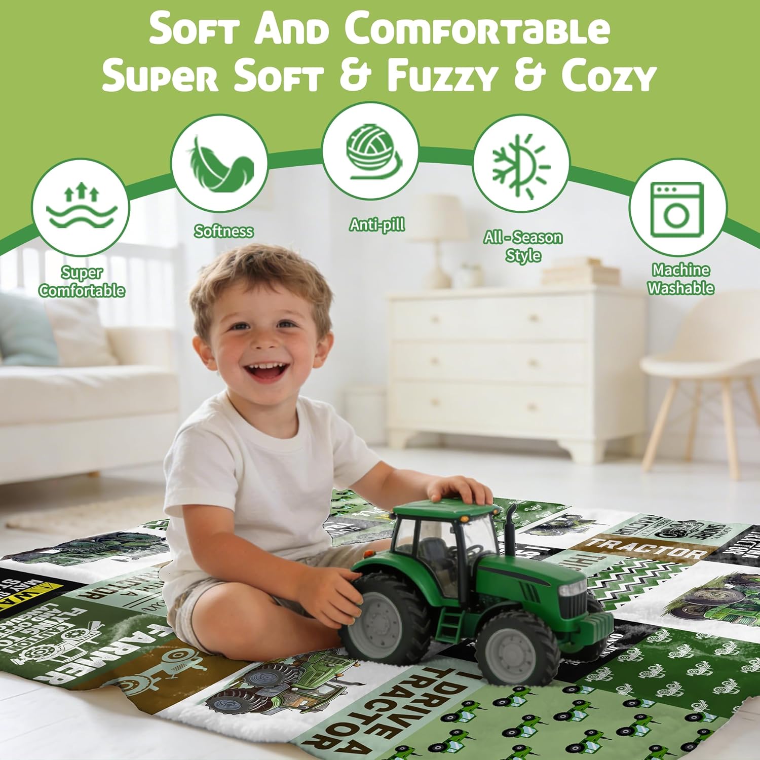 Tractor Blanket Farm Harvester Blankets,Tractor Throw Blanket Gifts for Girls Boys,Ultral Soft Warm Lightweight Car Blanket for Boys Room Decor Bed Sofa,50"x60"for Teens - Image 3