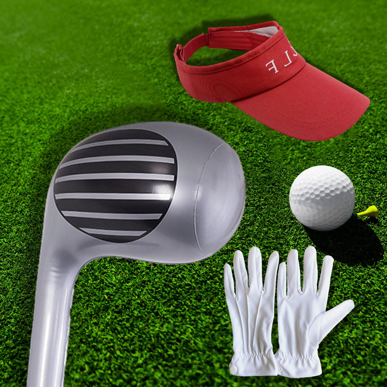 UILYNIU 3 Pieces Golf Fancy Dress Costume Accessories Inflatable Golf Club Red Golf Visor White Gloves - Image 4