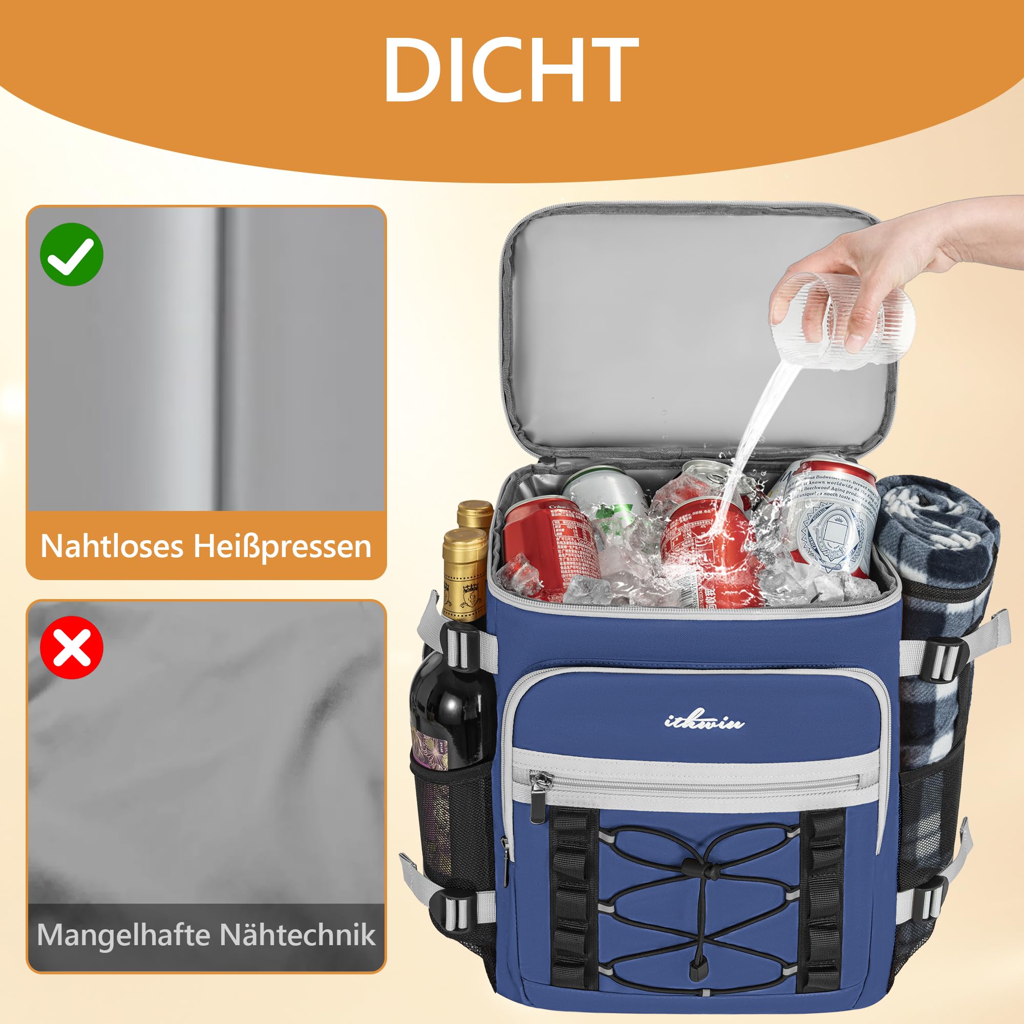 Zaino isotermico a doppio scomparto – grande capacità 30 l per refrigeratore morbido, borsa da picnic con frigorifero portatile, ideale per picnic e campeggio (blu)