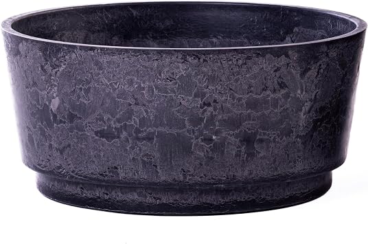 Caesar Marble Effect Charcoal Bowl Planter Durable UV Frost Resistant Lightweight Indoor Outdoor Pot with Realistic Marble Finish Recycled Plastic Garden Decoration (46cm Planter x1)