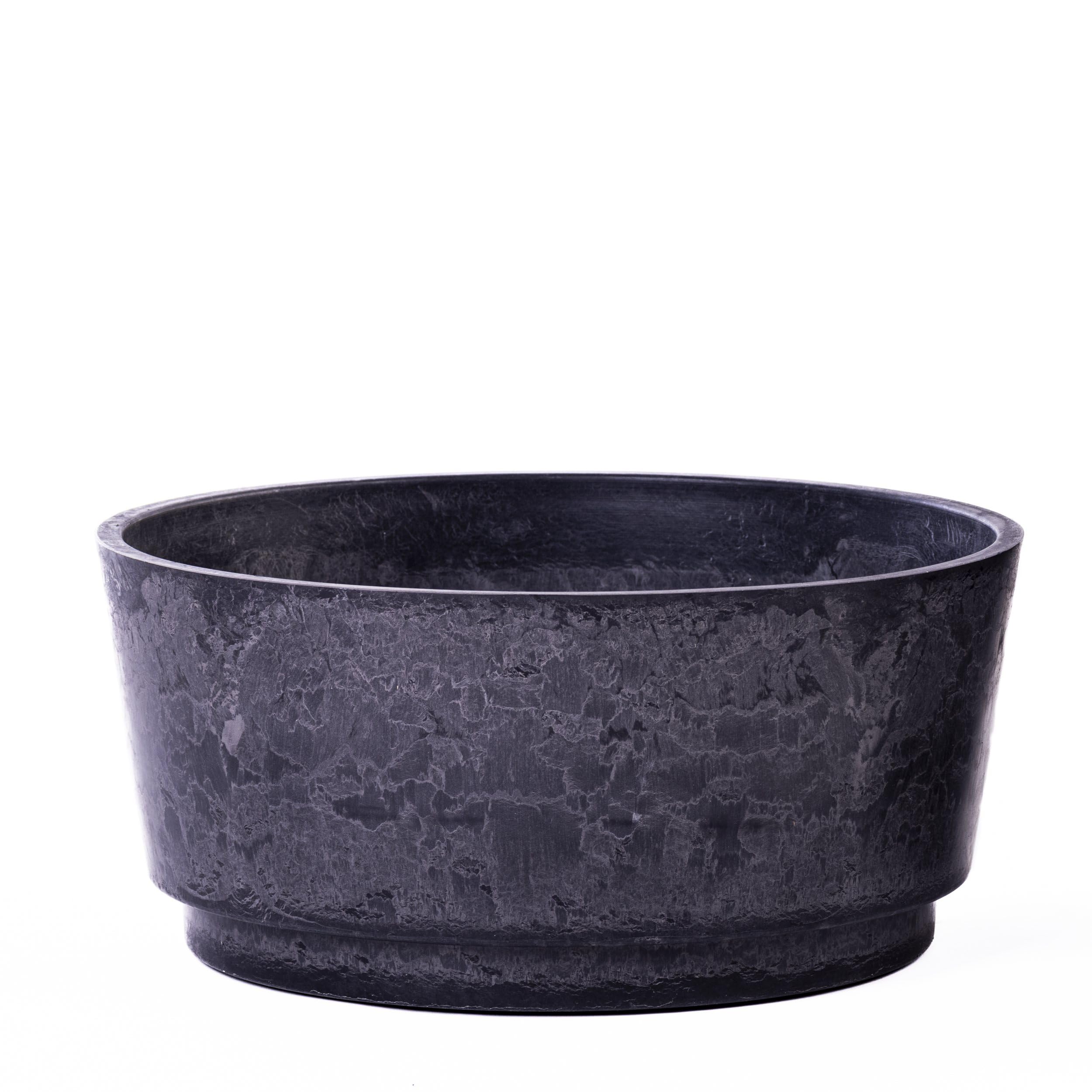 Caesar Marble Effect Charcoal Bowl Planter Durable UV Frost Resistant Lightweight Indoor Outdoor Pot with Realistic Marble Finish Recycled Plastic Garden Decoration (46cm Planter x1)