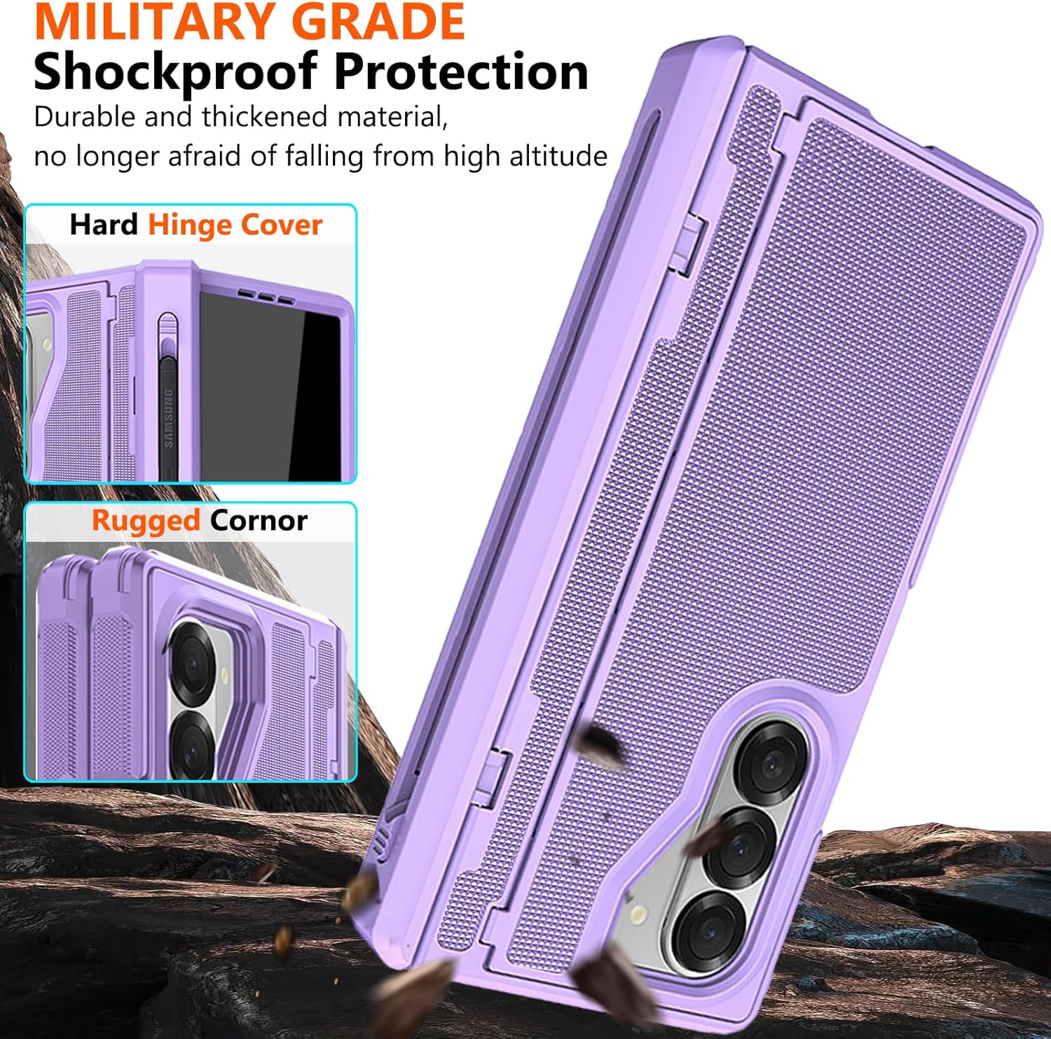 for Samsung Galaxy Z Fold 5 Case with S Pen Holder & Stylus Pen, [Invisible Kickstand] Privacy Screen Protector Rugger Hinge Protection Cover Military Grade Protective Case for Z Fold 5 Purple