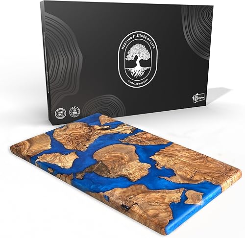 Miniatura 22 de Tabla de queso hecha a mano de madera de olivo con resina, tablas de embutidos y bandeja para servir, tabla de servir epoxi de madera, tabla