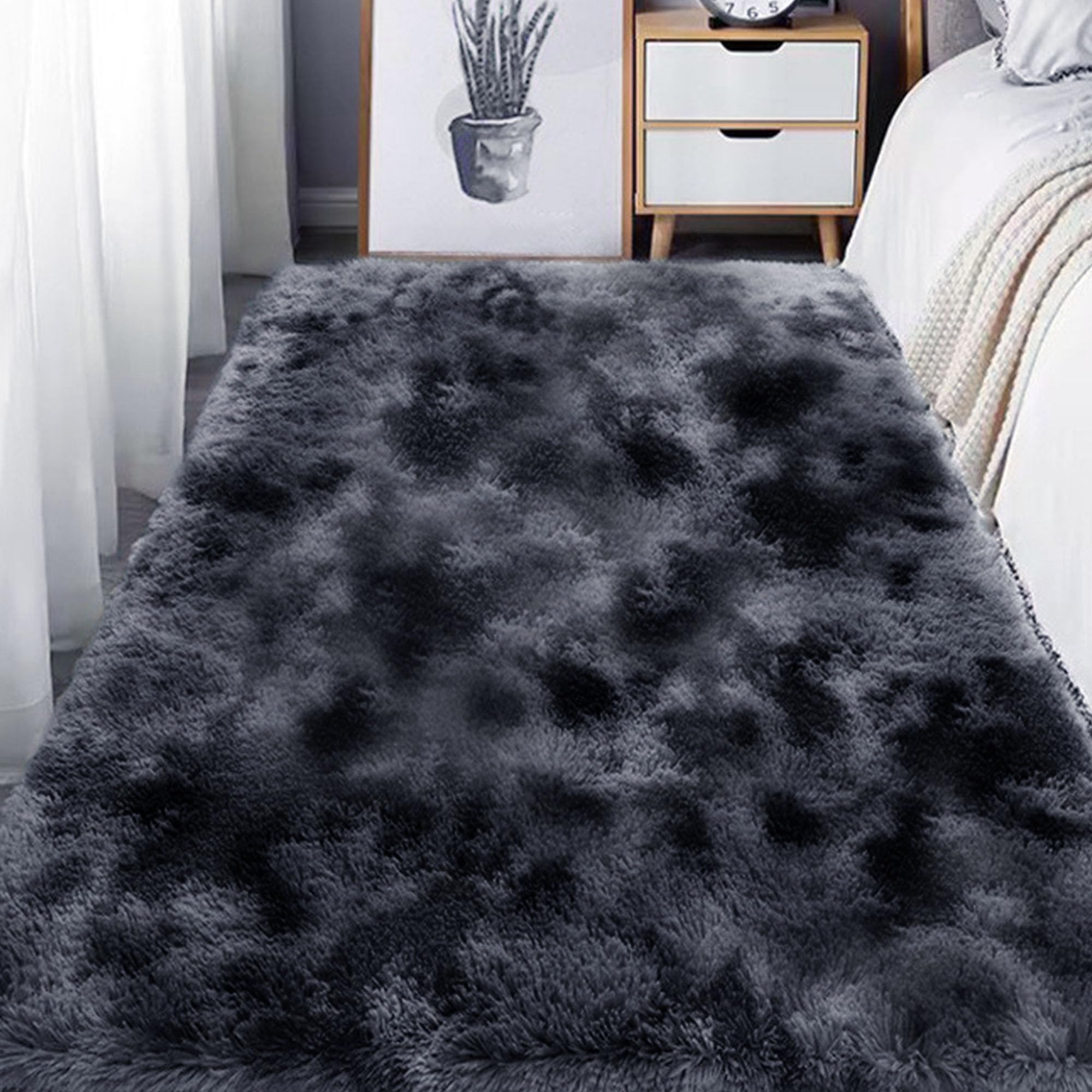 Tapis de salon gris foncé 100x210 pour sol froid et chambre d'enfant