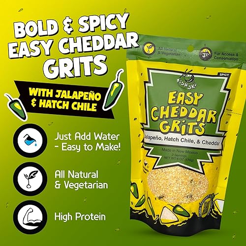 Miniatura 9 de FishSki Provisions, sémola de maíz amarillo jalapeño con queso cheddar + Chile verde Hatch + ajo, bolsas de 6 onzas, paquete de 2