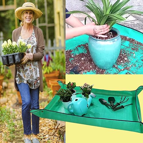 Miniatura 5 de 2 alfombrillas de trasplante de plantas para plantas de interior, 43 x 29 pulgadas, bandeja gruesa plegable impermeable para macetas y control de