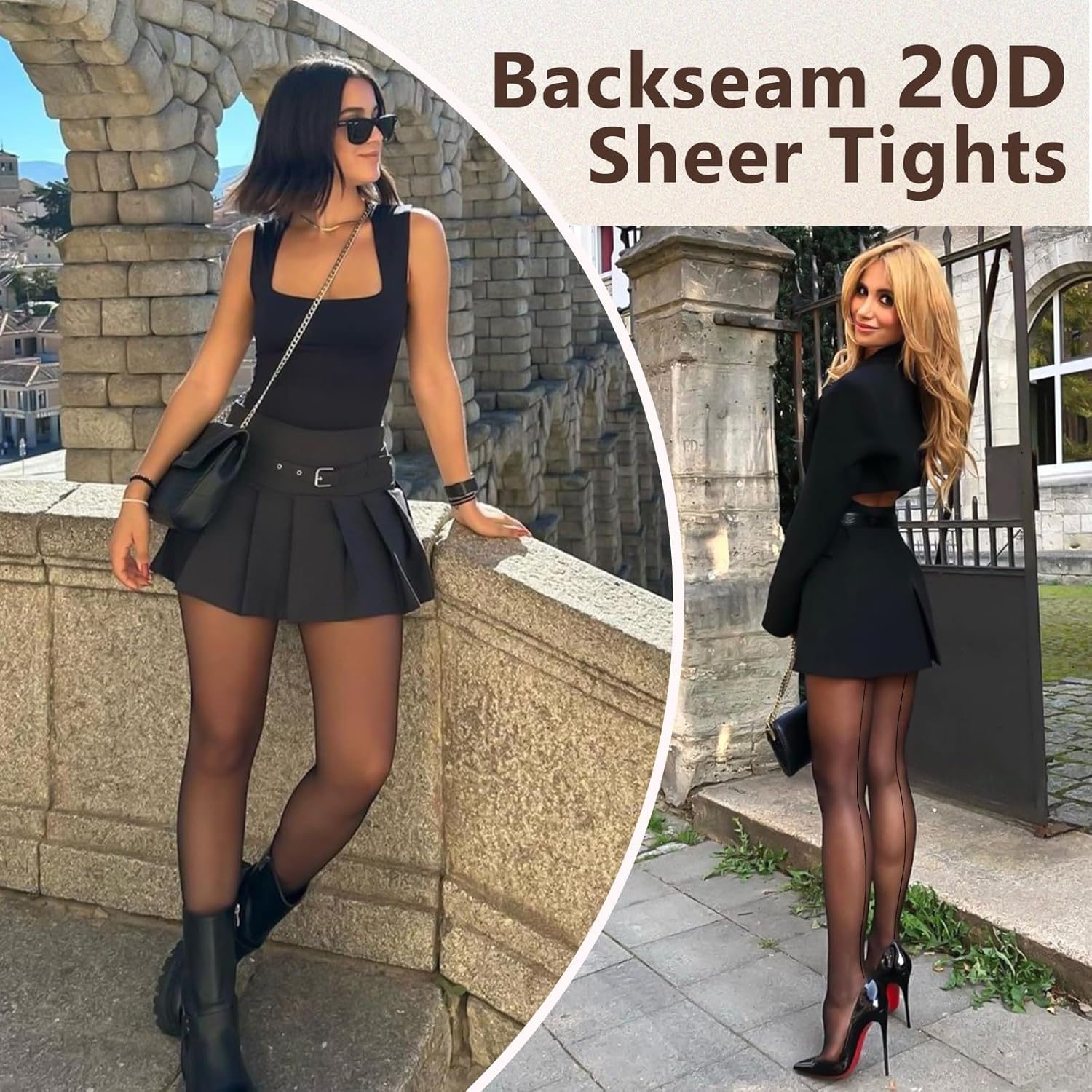 Backseam Sheer Tights for Women 2 Pairs Seamed Nylon Pantyhose High Waist Stockings 20 Denier - Image 5