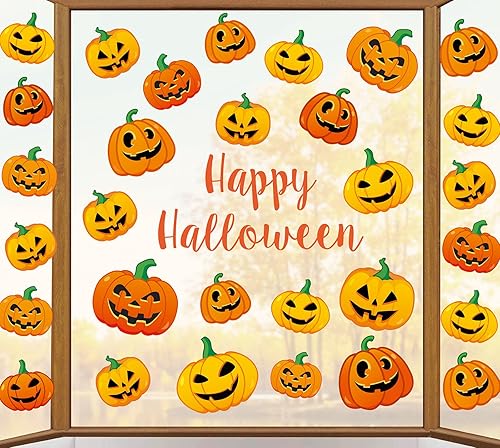 Miniatura 1 de 9 hojas de calcomanías de calabaza de Halloween divertidas expresiones de calabaza de doble cara calcomanías decorativas para ventana, reutilizables