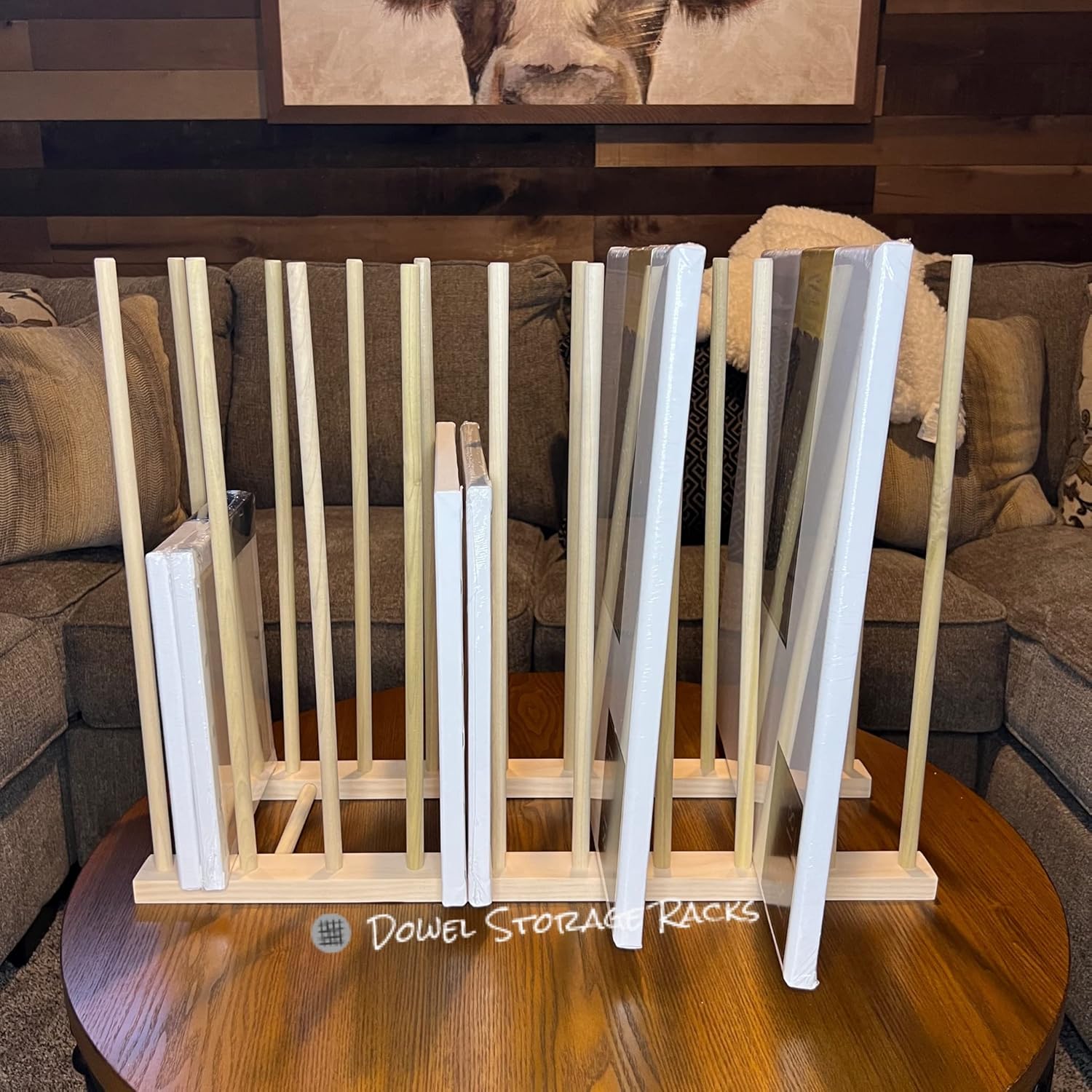 Art Storage Rack - 24" Long x 8" Wide with 18" Tall dowels - for Art Canvas Storage, Frames, Framed Art, Paintings