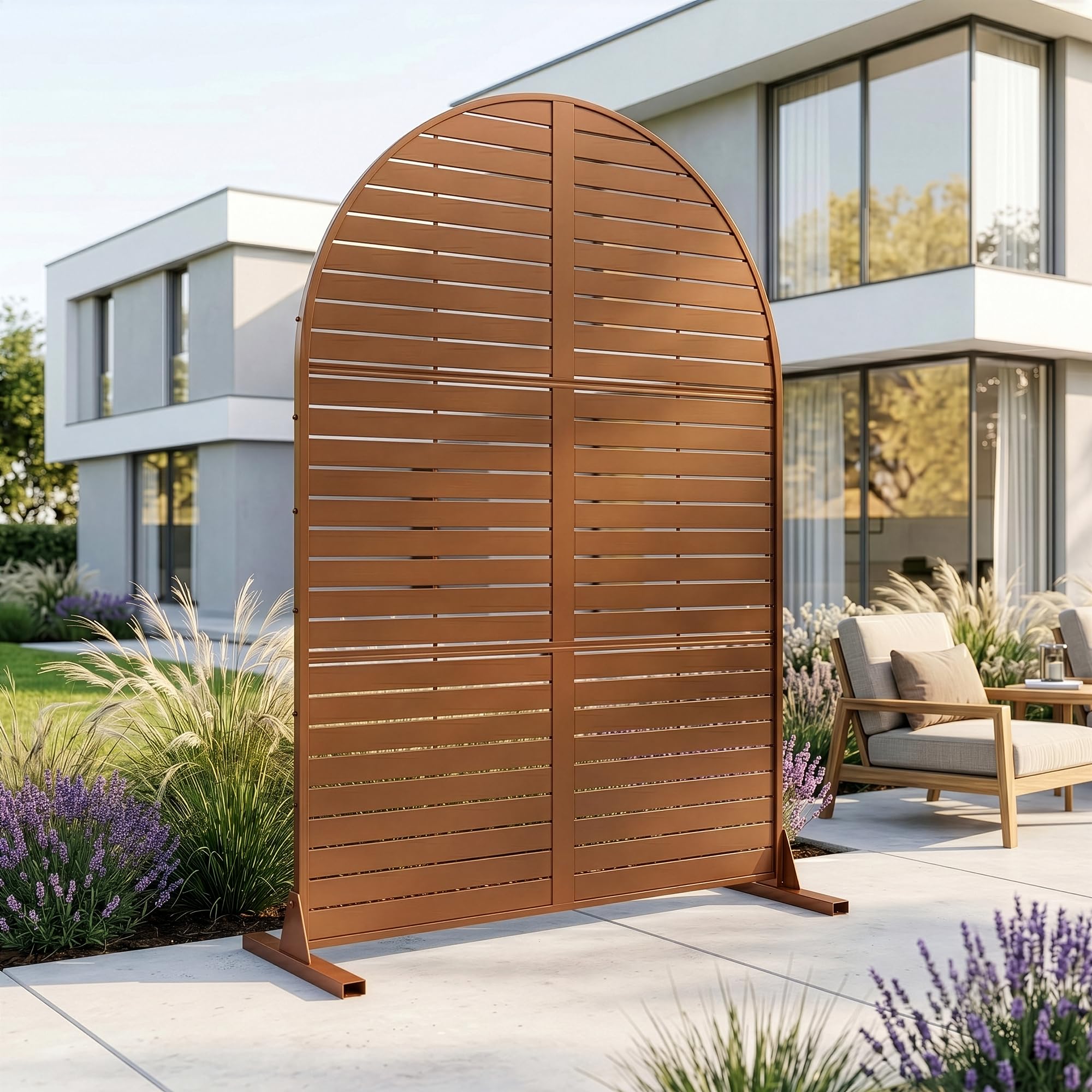 casa.pro Biombo Nordepp diseño Arco Redondeado Acero 180x90x40cm Marrón | Separador de ambientes tabique exterior interior pantalla de privacidad protección contra sol para jardín terraza balcón