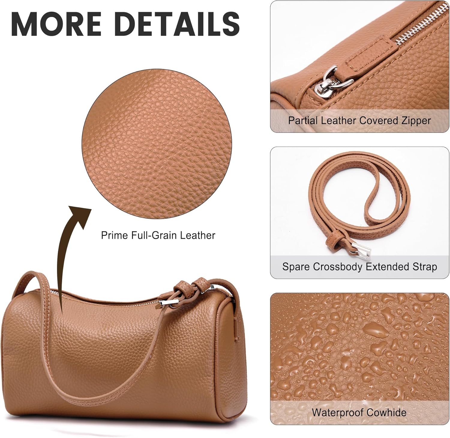 Genuine Leather Crossbody Purses for Women: Small Leather Barrel Shoulder Bags - Designer Trendy Handbags for Ladies - Image 5