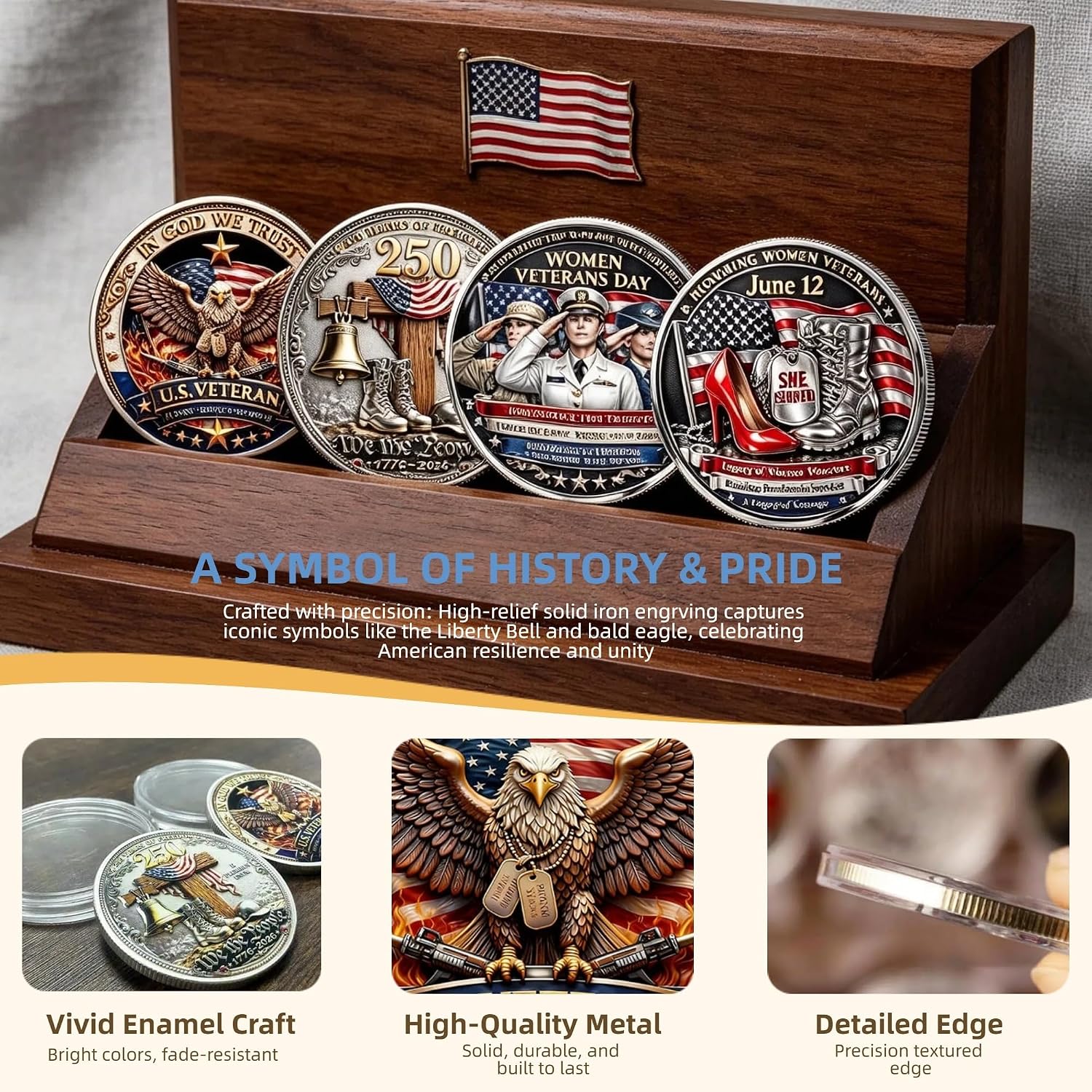 Veteran Patriotic Challenge Coin, Eagle & Women Token image 3