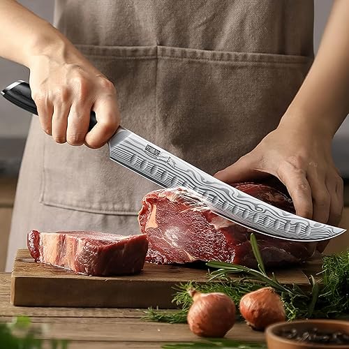 Miniatura 7 de HOSHANHO Carving Kinfe - Cuchillo de corte de carnicero de acero forjado de alto carbono en polvo de 10 pulgadas, afilado y curvado para cortar