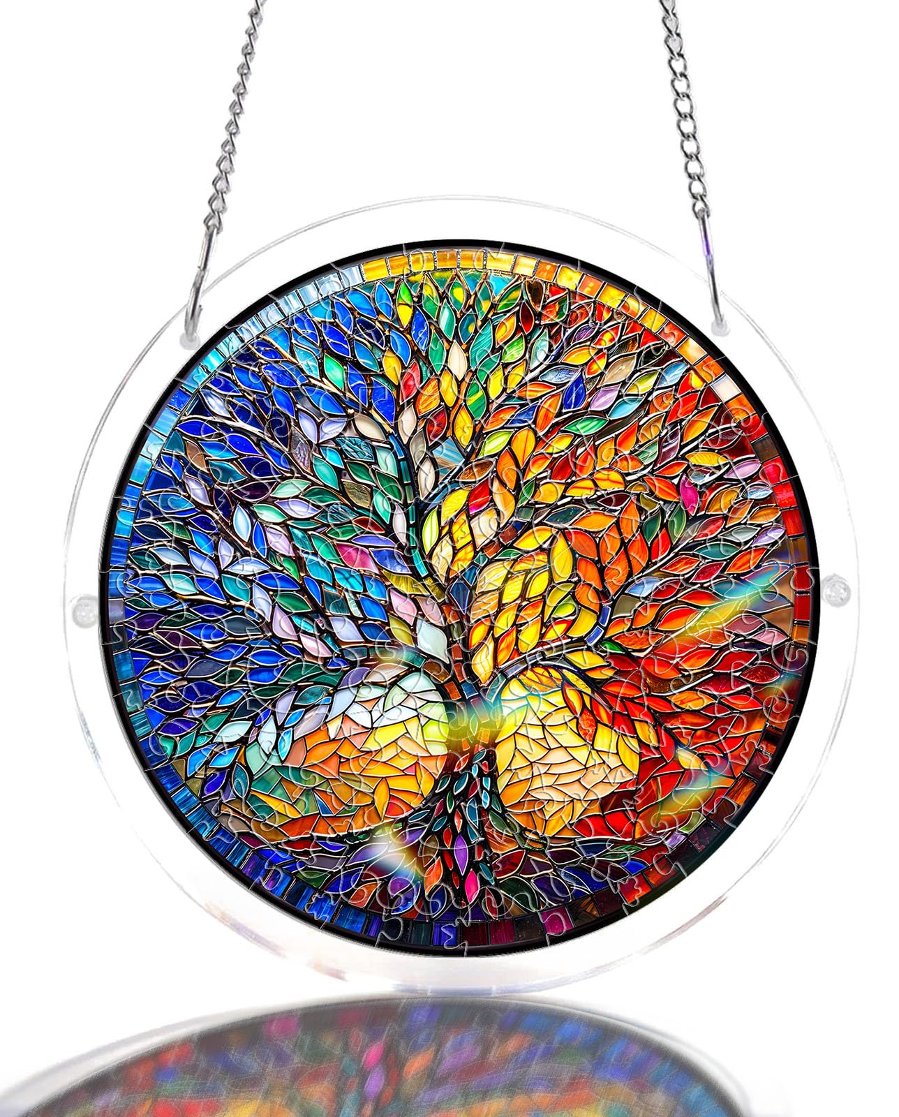WOODBESTS Acrylic Suncatcher Puzzles, Suncatcher for Doors Garden Window Hanging, Flowers and Hummingbird Puzzle, Birthday for Lover (M - 8.2 * 8.2in)