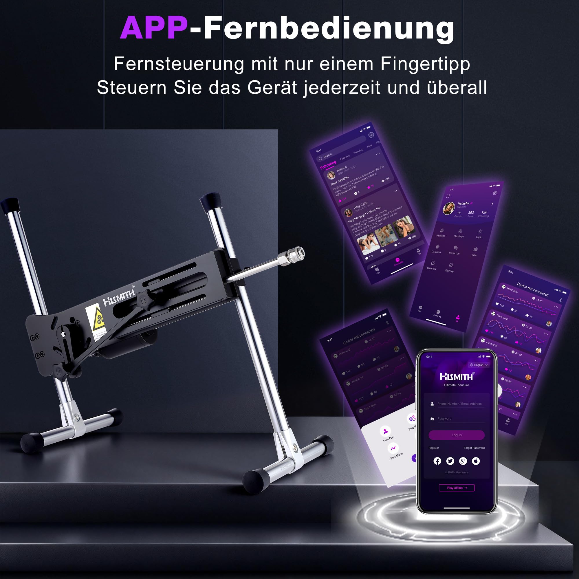 Hismith Premium 3.0 Pro, Sexmaschine mit Kliclok-System, intelligente, per App steuerbare Liebesmaschine für Paare