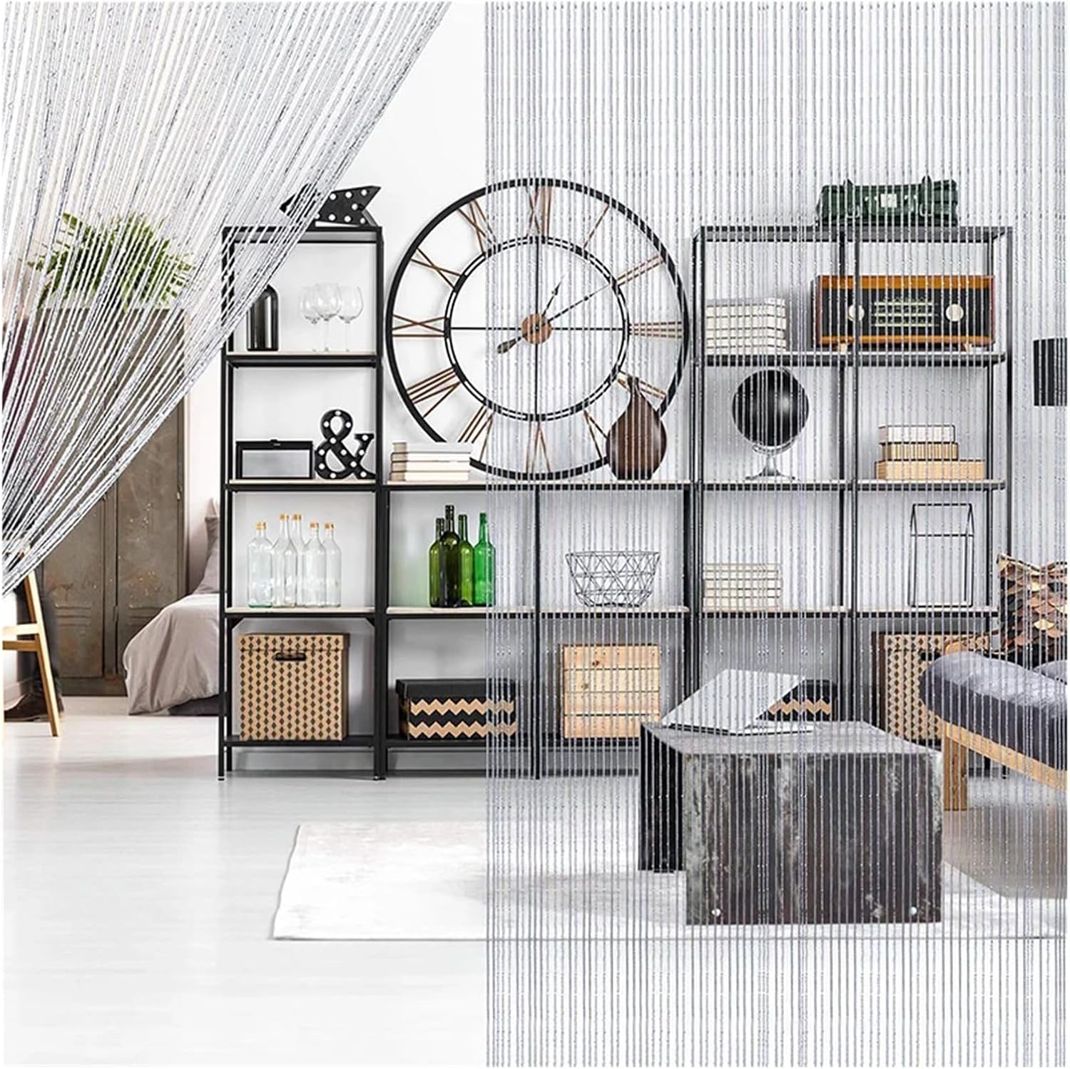 Solid Blackout Curtains for Bedroom String Curtains Glitter Fringe 100x200cm Doorway Divider Strip(Black)