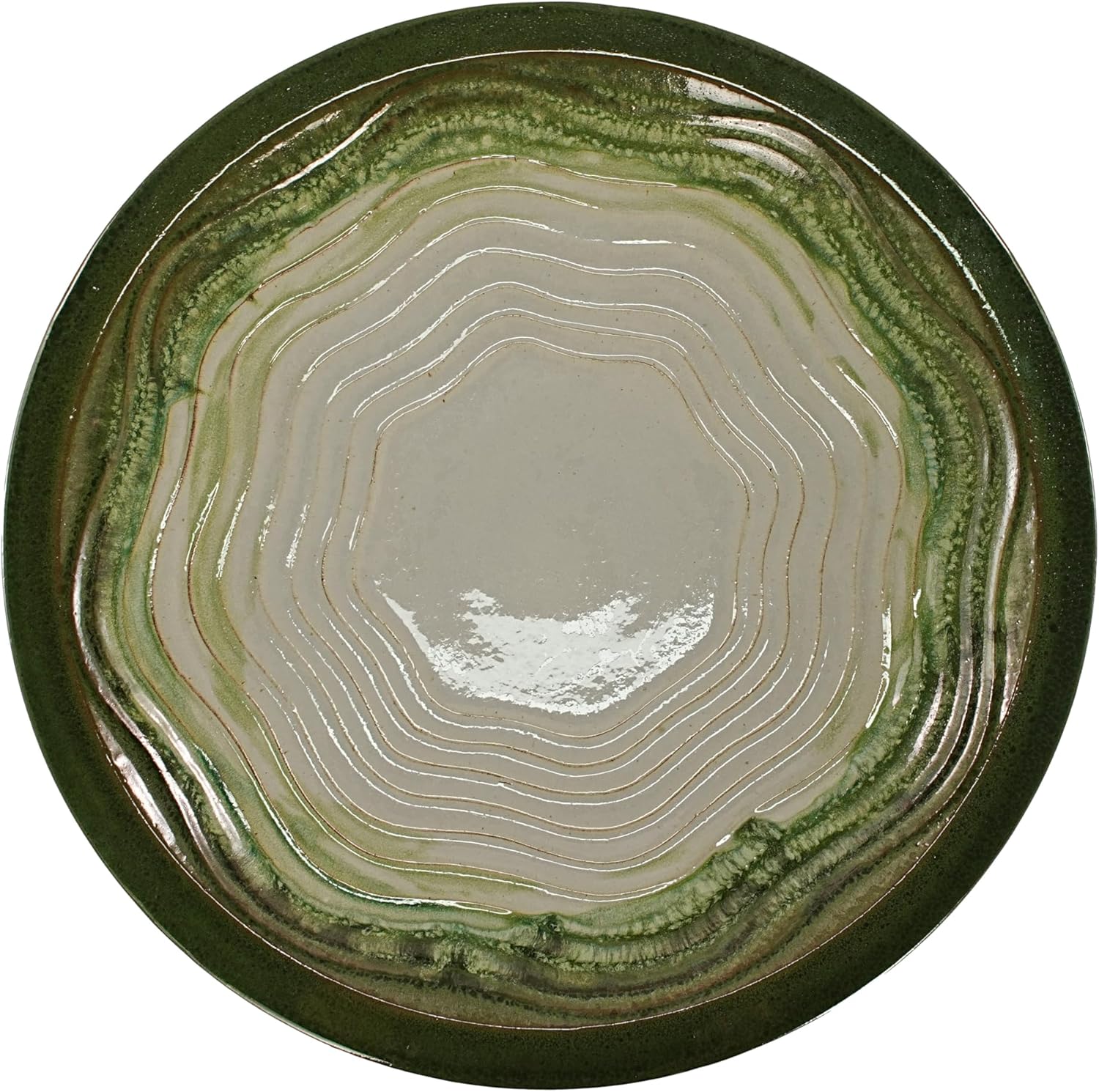 Elegant Tall Outdoor Ceramic Bird Bath, Green Ombre Swirl Pattern Glazed Birdbath, Lightweight Pedestal for Easy Garden Installation