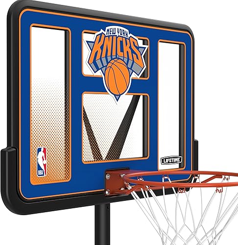 Miniatura 2 de Lifetime NBA New York Knicks Portable Basketball Hoop, Adjustable Height 7.5-10 Ft, 44 Inch Shatterproof Fusion Backboard, Base with Wheels
