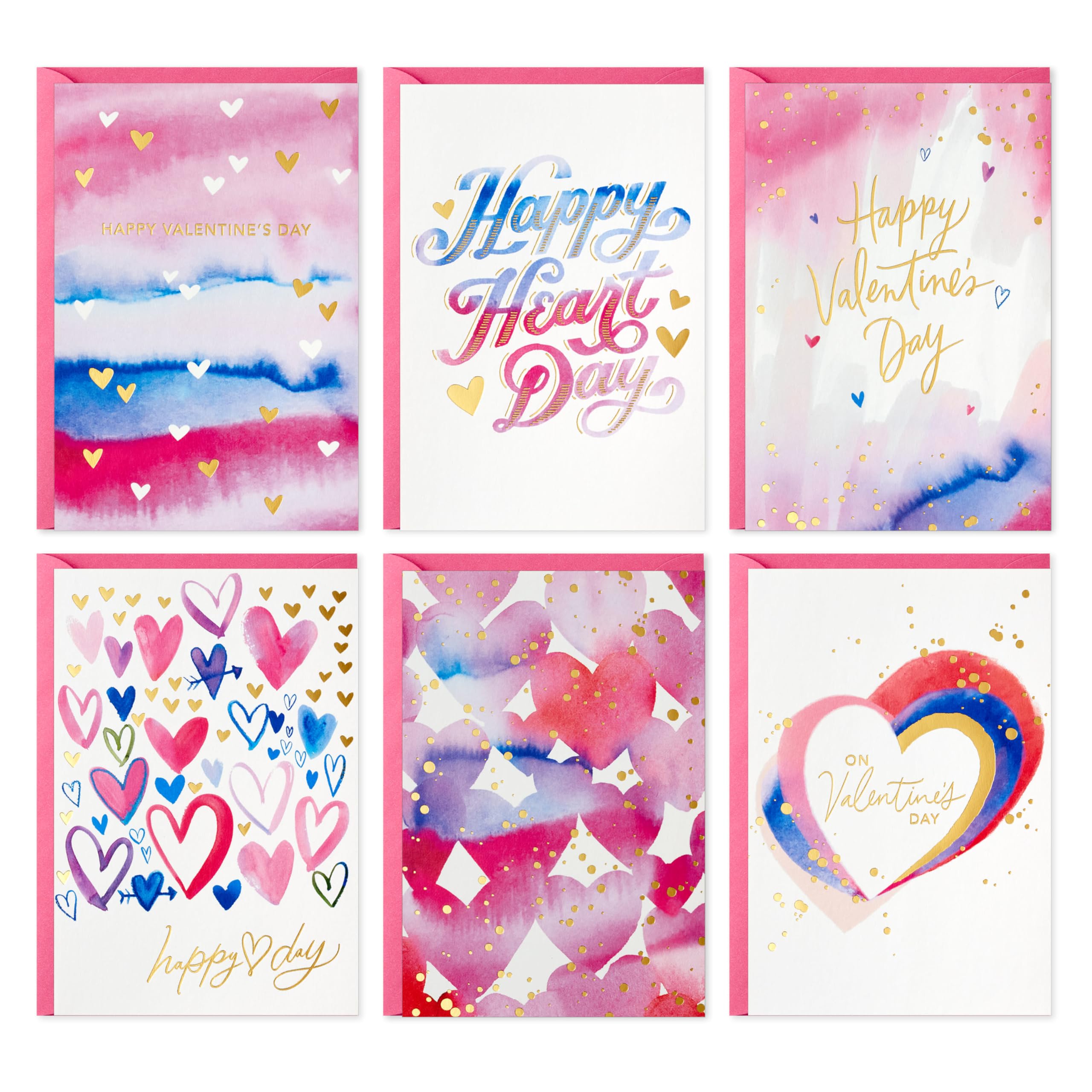 Valentine's Day Cards Assortment, Gold Foil and Watercolor (36 Cards and Envelopes)
