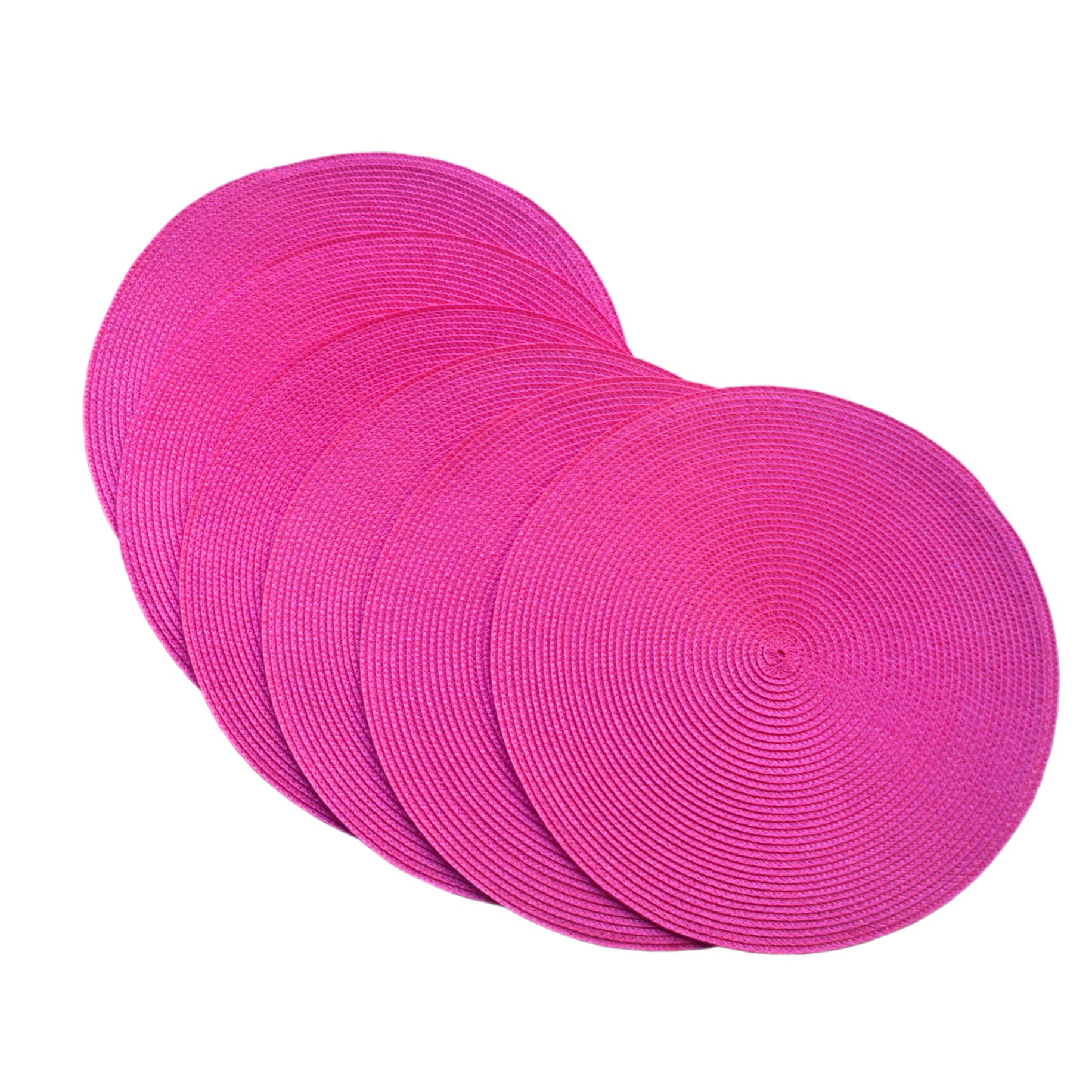 SCF2017 Round Woven Plastic Placemats 38cm Stylish and Practical Dining Table Mats,Set of 6,Rose