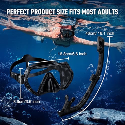 Miniatura 4 de Equipo de esnórquel para adultos, juego de esnórquel máscara de buceo, equipo de buceo, gafas de natación con cubierta nasal y parte superior seca,