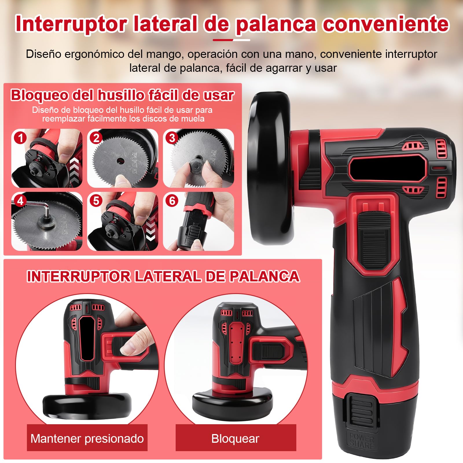 Mini Amoladora Angular Bateria, 19500rpm 76mm Mini Radial Bateria Con 2 Baterías 1300mAh 12V Y Discos Para Cortar Y Pulir, PequeñA Amoladora Inalambrica Para Esmerilar, Pulir, Cortar