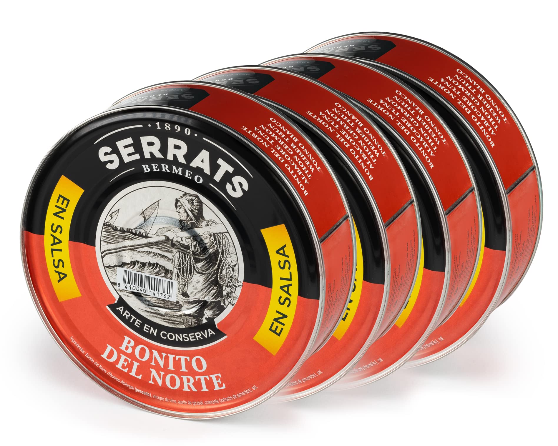 CONSERVAS SERRATS - Bonito del Norte del Cantábrico en Salsa con Pimentón - 4 Latas x 1800g (Total: 7200g) - Elaboración Artesanal desde 1890 - Sin Gluten - Rico en Omega 3