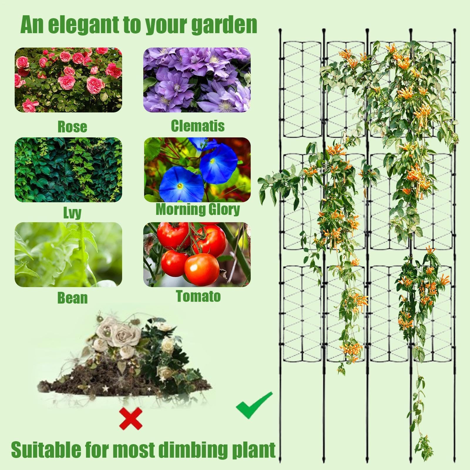 Pflanzgitter für Monstera Pflanzenstütze für den Garten | Kletterstütze für Blumen für Clematis, Prunkwinden, Lilien, Duftwicken, Gurken, Tomaten